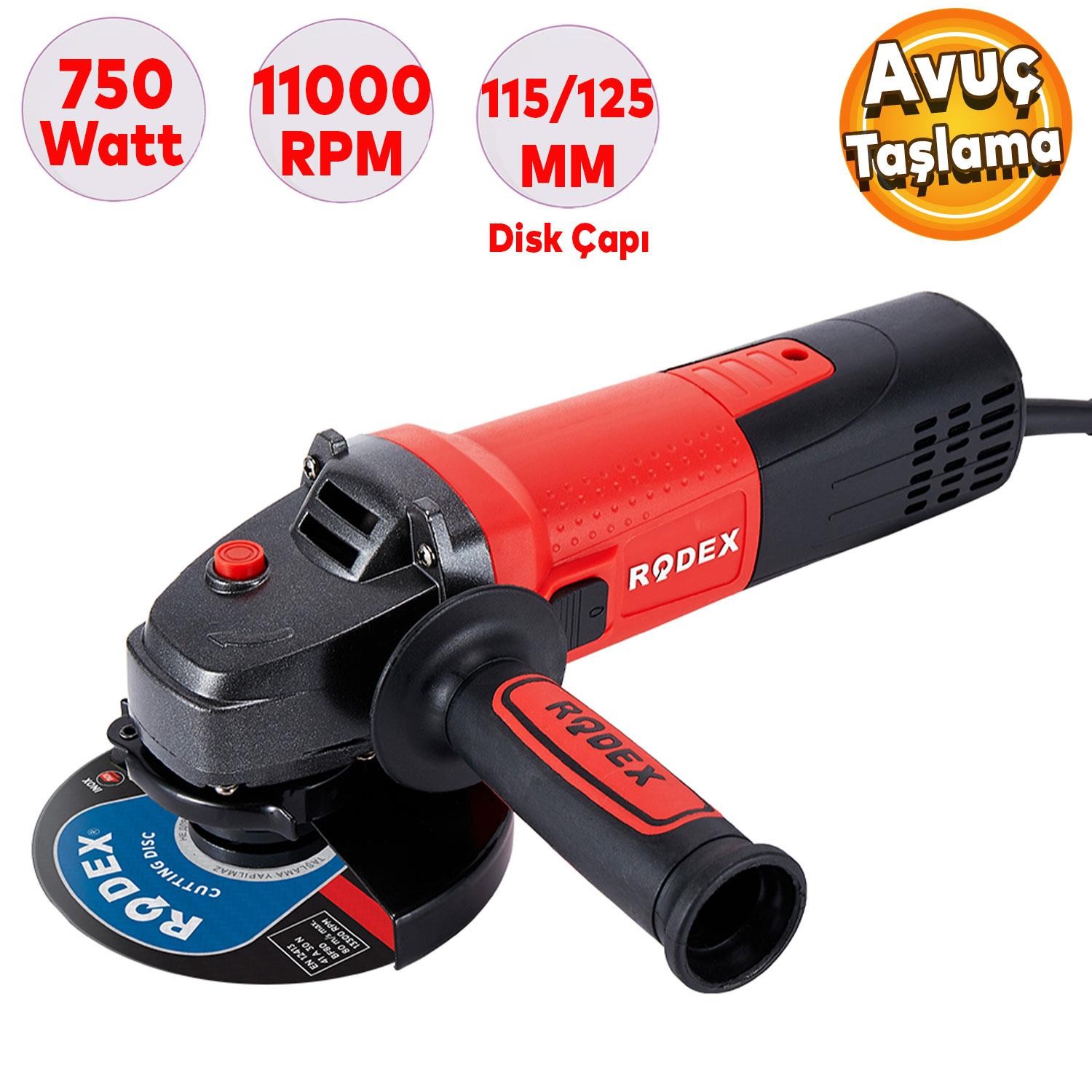 Rodex RDX1041 Avuç Taşlama Elektrikli 115 mm 125 mm 750 W