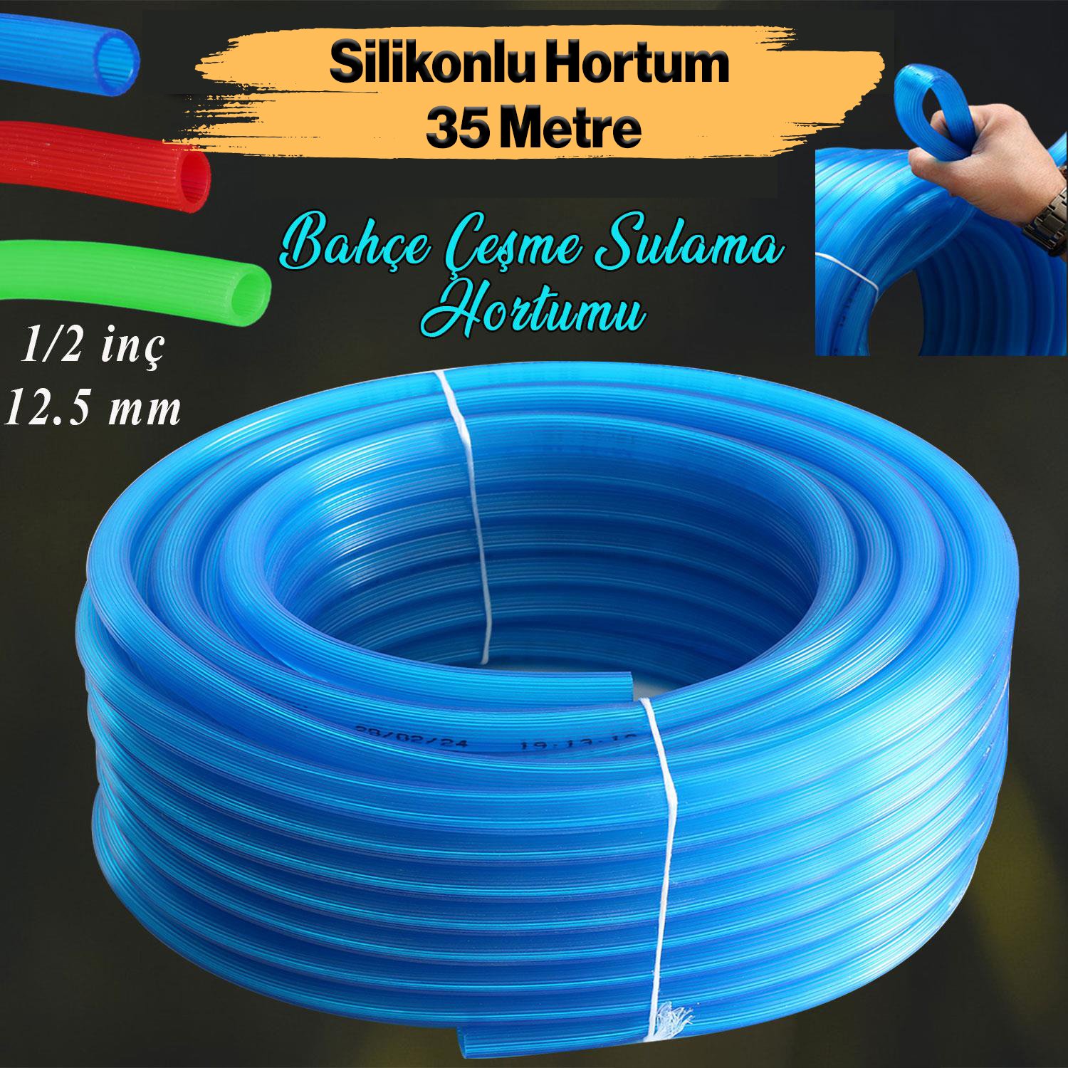 Bahçe Çeşme Su Hortumu 35 Metre İç Çap 1/2 Naturel Silikonlu Sulama Araç Yıkama Hortum