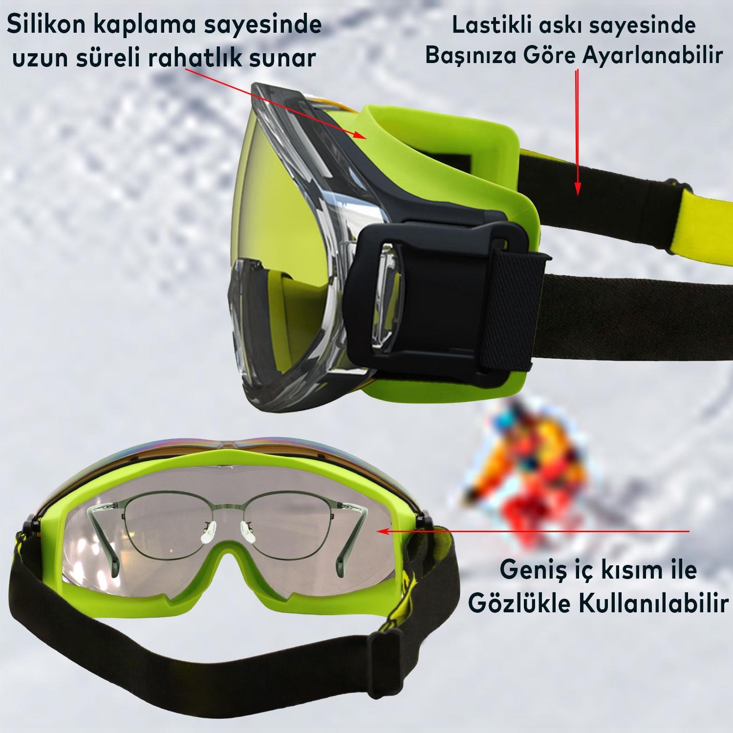 Bellasimo Kayak Gözlüğü Değiştirebilir Camlı Antifog Güneş Kar Gözlük Şeffaf Snowboard Glasses Gözlük