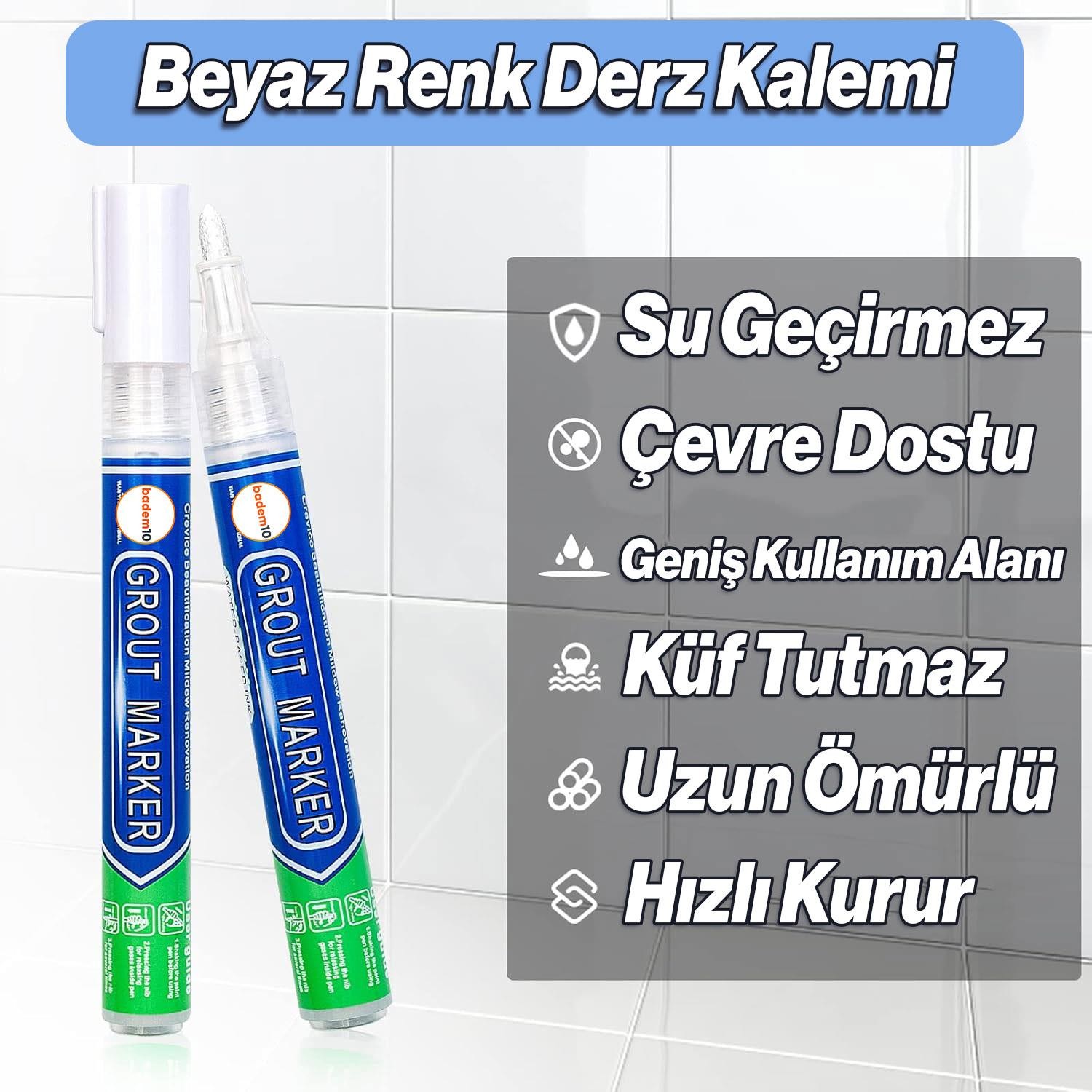 5 Adet Beyaz Derz Kalemi Hızlı Kuruyan Yedek Uç Su Bazlı Kokusuz Derz Dolgu Fayans Yenileme Boyası