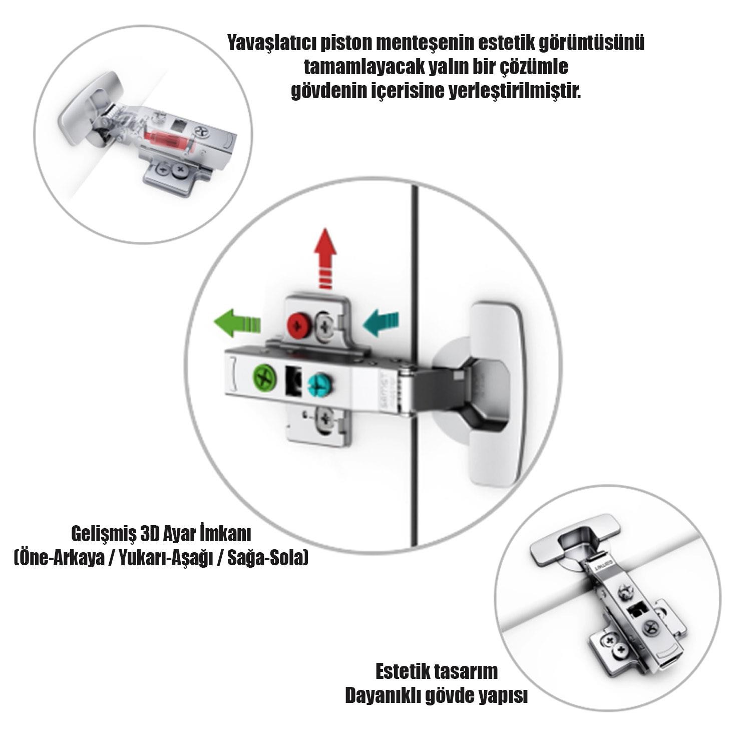 Samet Master Frenli Dolap Kapak Menteşesi Pistonlu Düz Tas Menteşe
