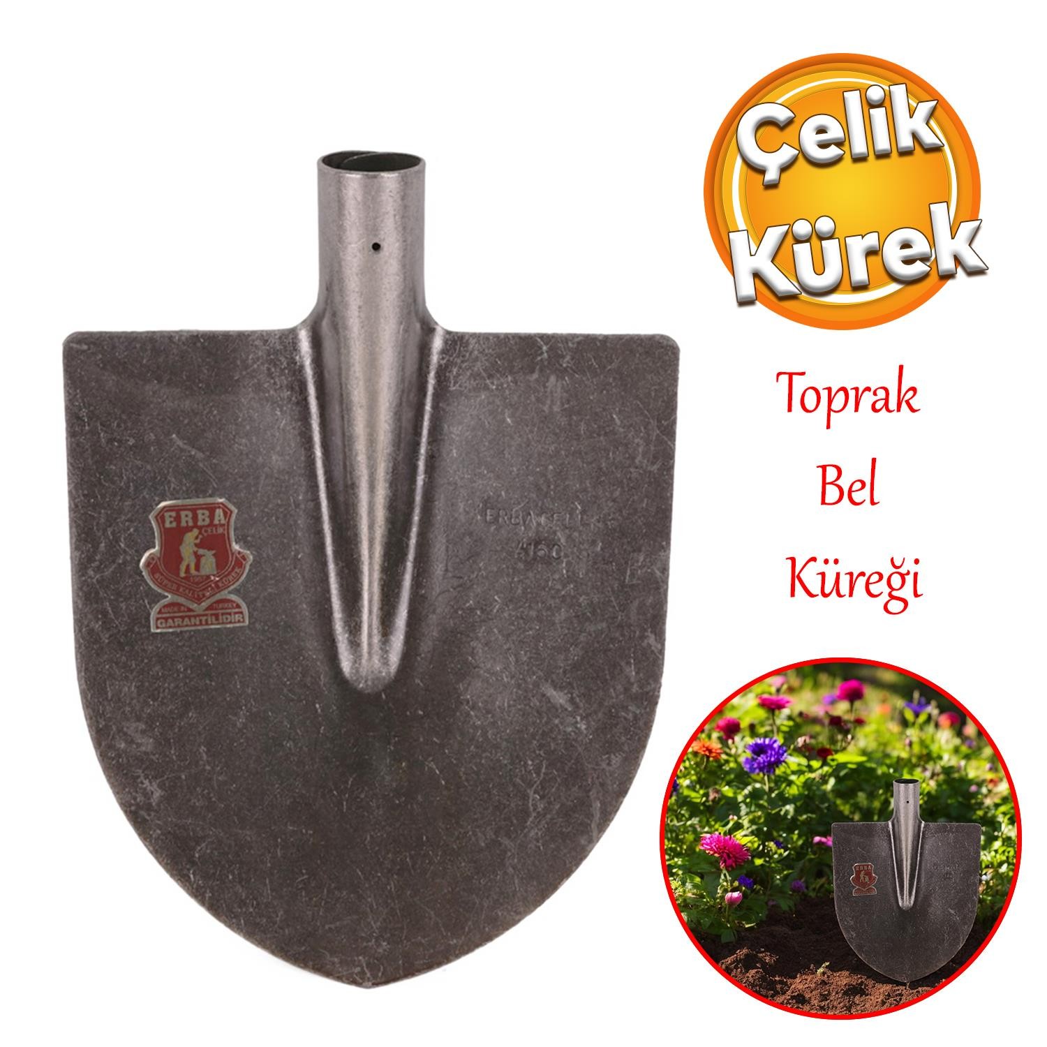 Sapsız Çelik Bahçe Küreği Toprak Bel Belleme Çapalama Aleti Metal Kürek 28 cm Keskin Sağlam