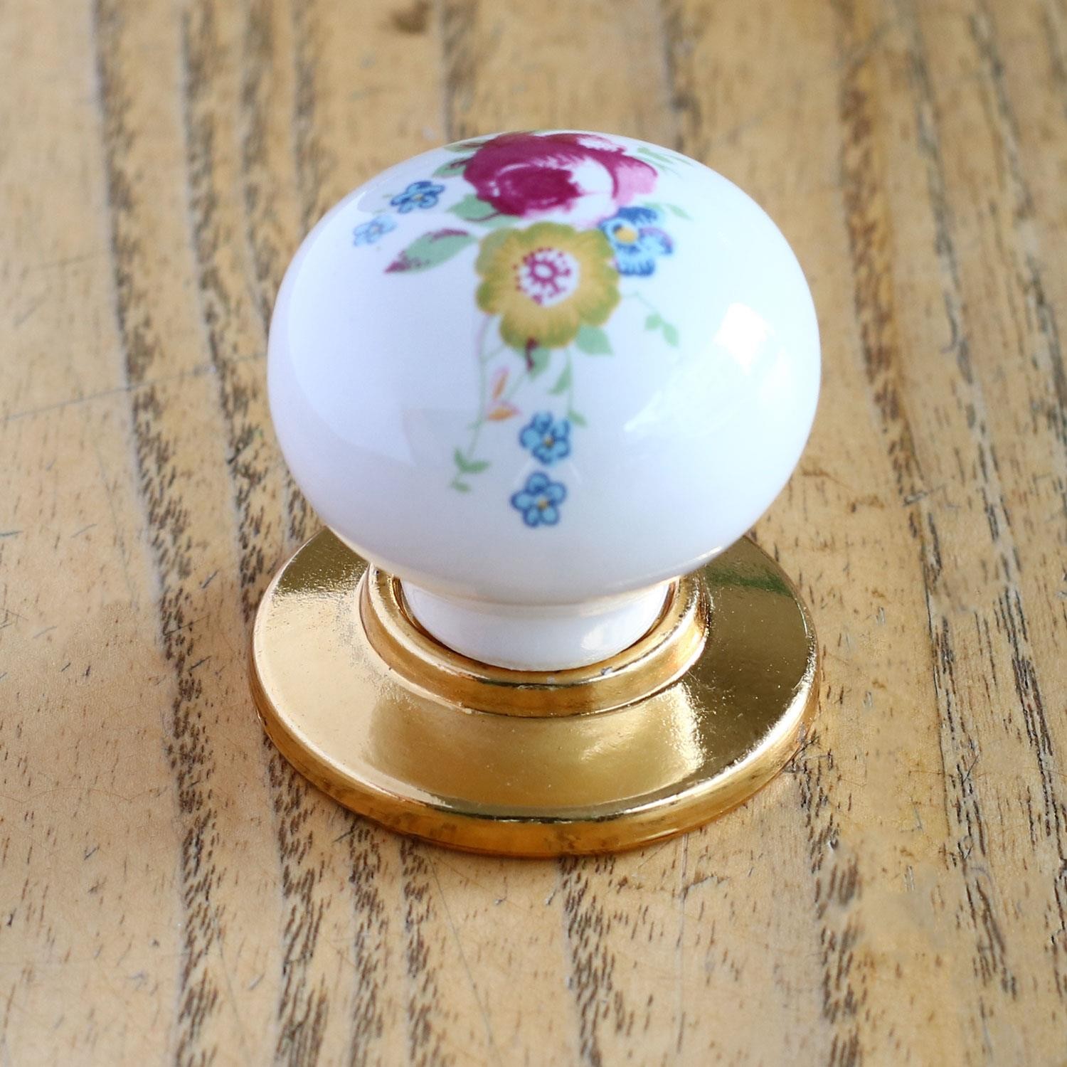 Gül Gerçek Porselen Gold Düğme Kulplar Mobilya Mutfak Dolabı Çekmece Dolap Kapak Kulpu Kulbu Altın