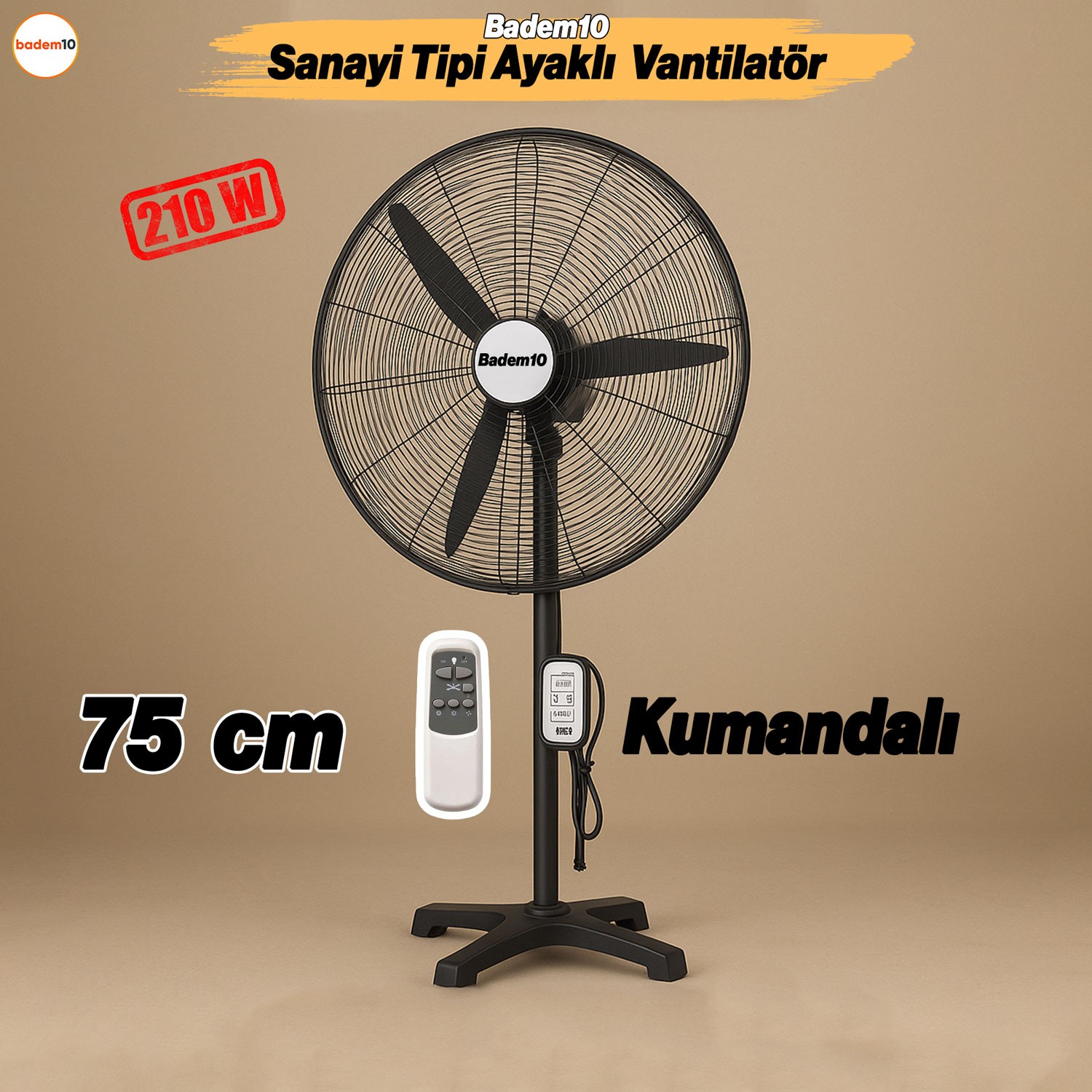 Sanayi Tipi 75 cm 210W Ayaklı Kumandalı Vantilatör Sessiz Geniş Alanlara Uygun Endüstriyel Güçlü Fan