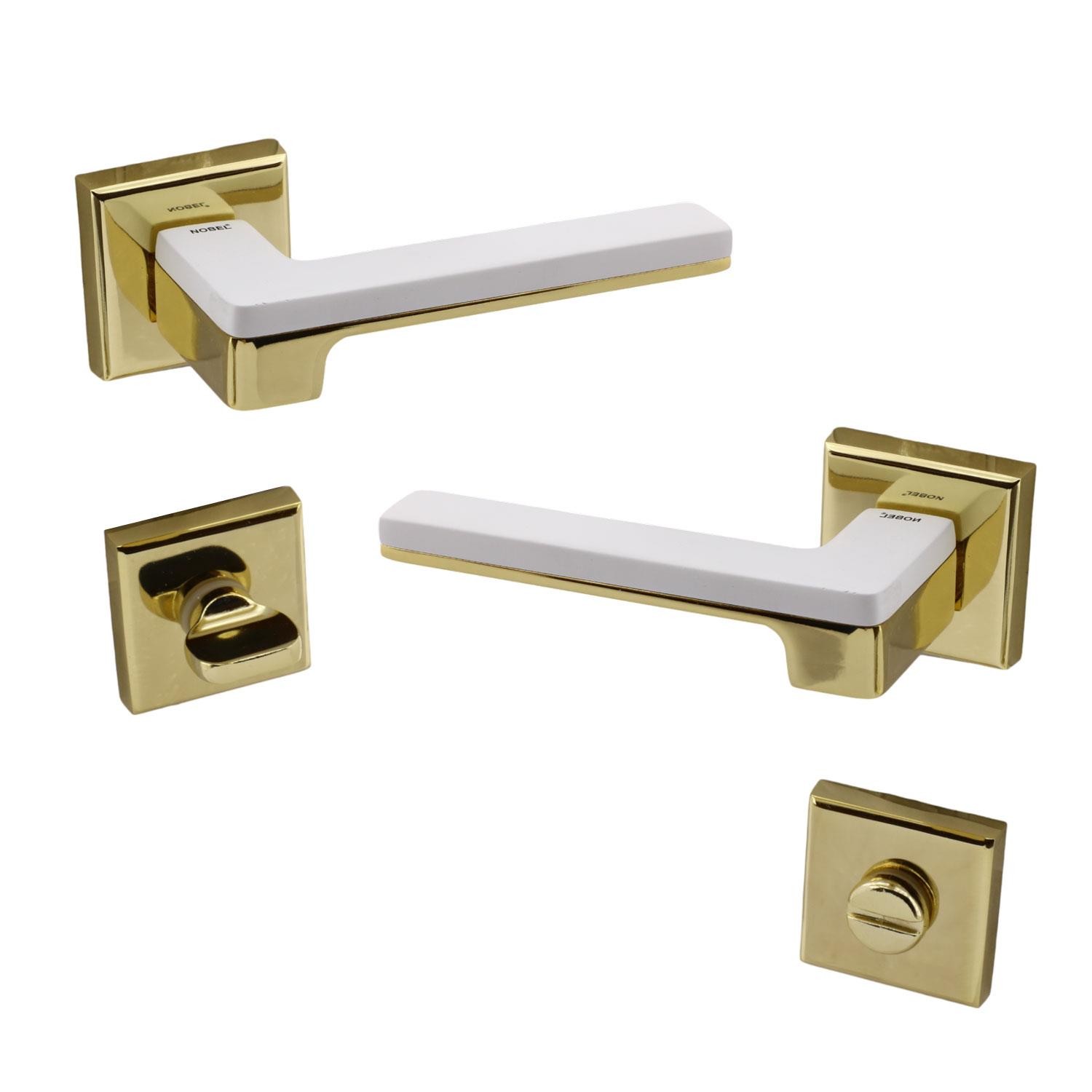 Defne Lüx Beyaz Gold Kare Rozetli Wc-Banyo Kapısı Uyumlu Kapı Kolu Sağ ve Sola Uygun Kolları 1 Takım