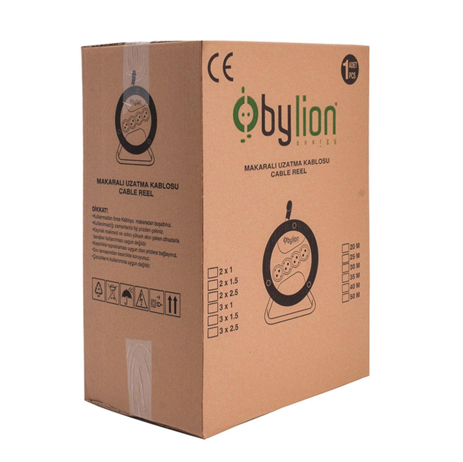 Bylion Plastik Makaralı Bahçe Tipi Uzatma Kablosu Kapaklı 3x2.5 mm 30+2 Metre