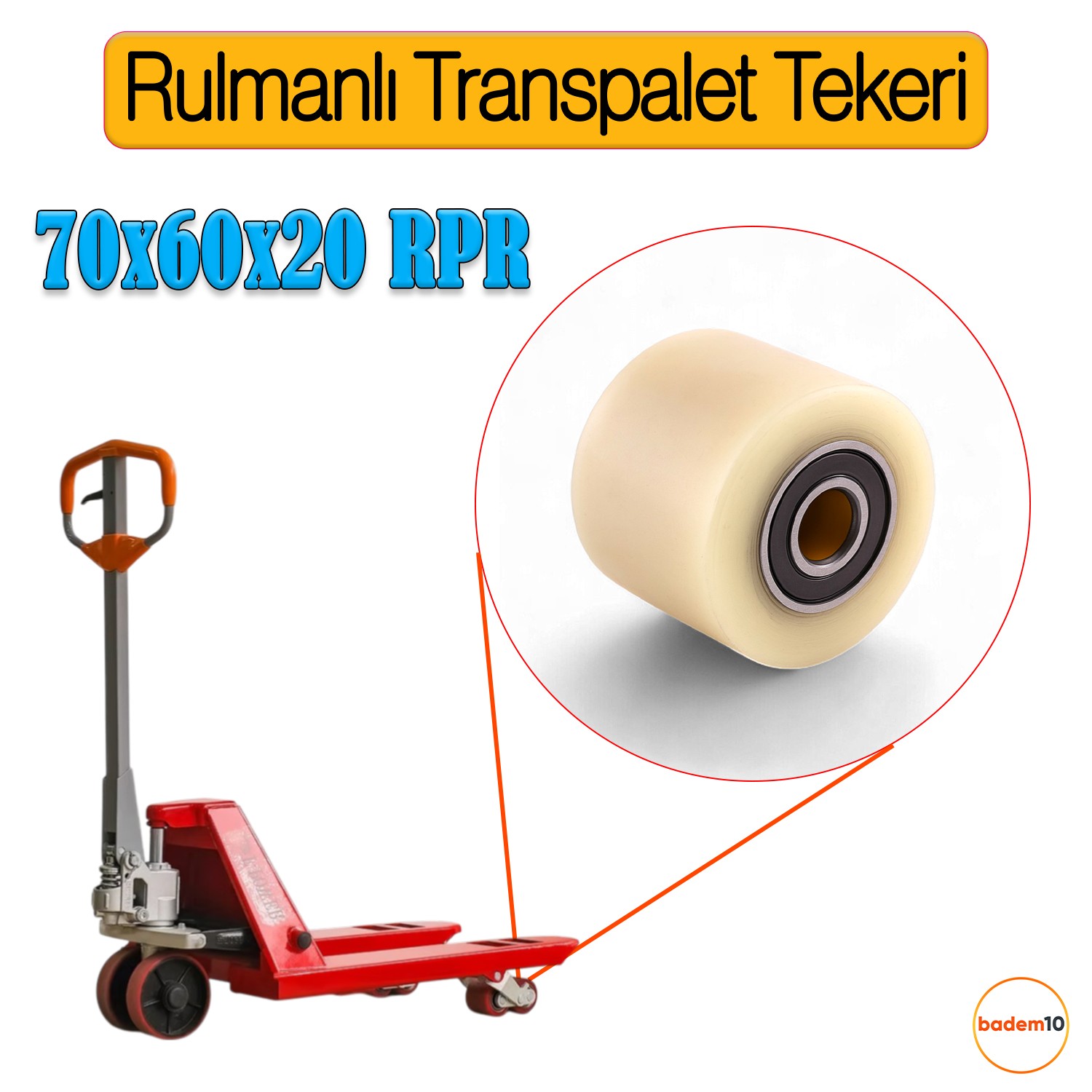 70x60x20 mm Transpalet Tekeri RPR Rulmanlı Bilyalı Beyaz Tekerlek Palet Taşıma Arabası Tekeri