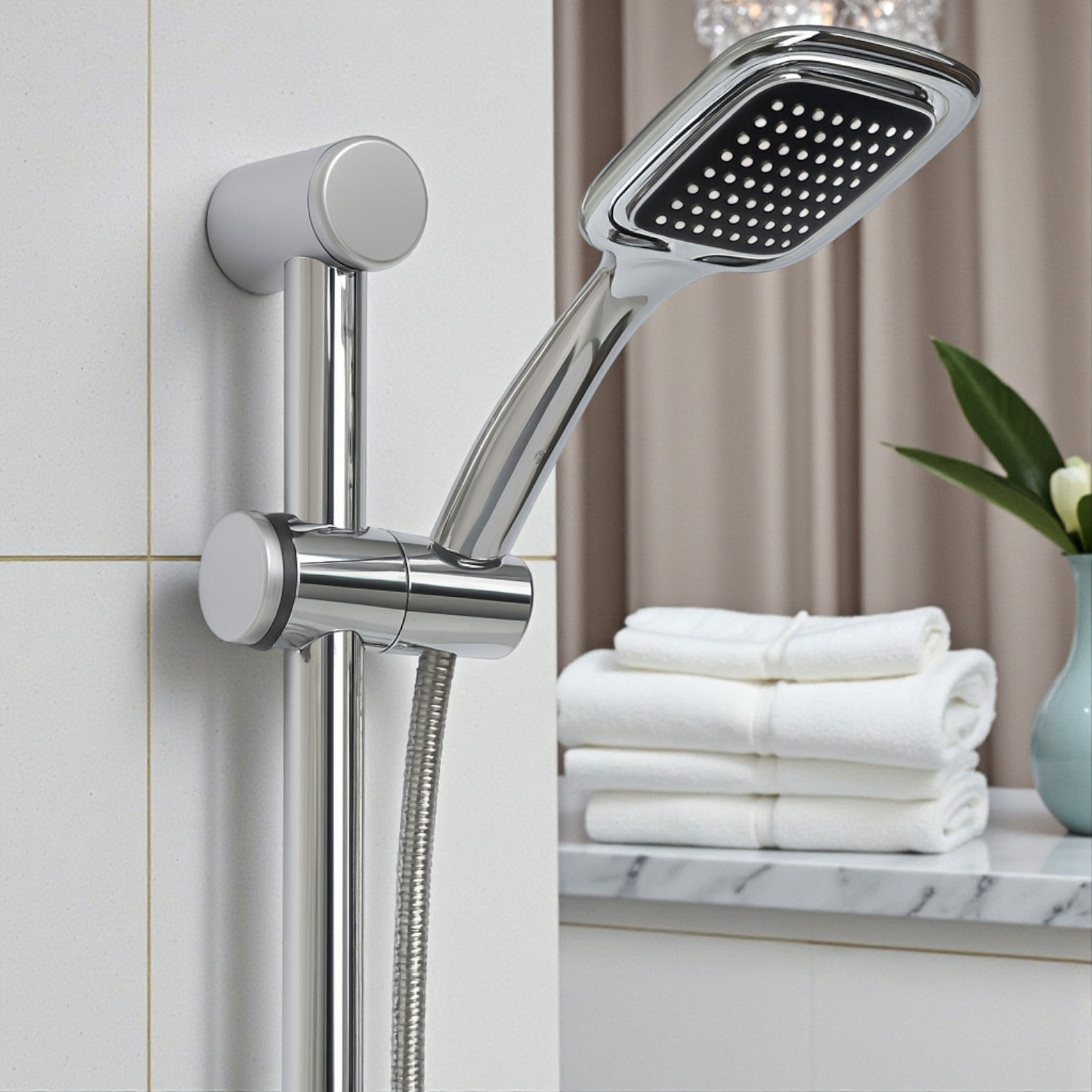 River Sürgülü Duş Seti Krom Kaplama Şeffaf Sabunluklu Ayarlanabilir Yükseklikli Lüks Banyo Duş Takım