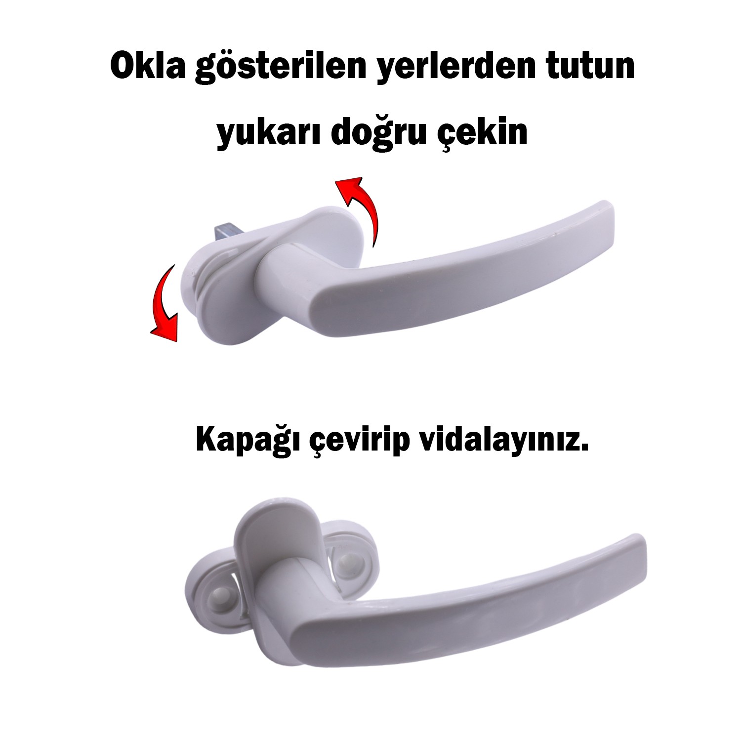 Beyaz PVC Pencere Kolu Pimapen Uyumlu, Sağ-Sol Açılır, Yedek Balkon Vidalı Plastik Kol Mekanizması