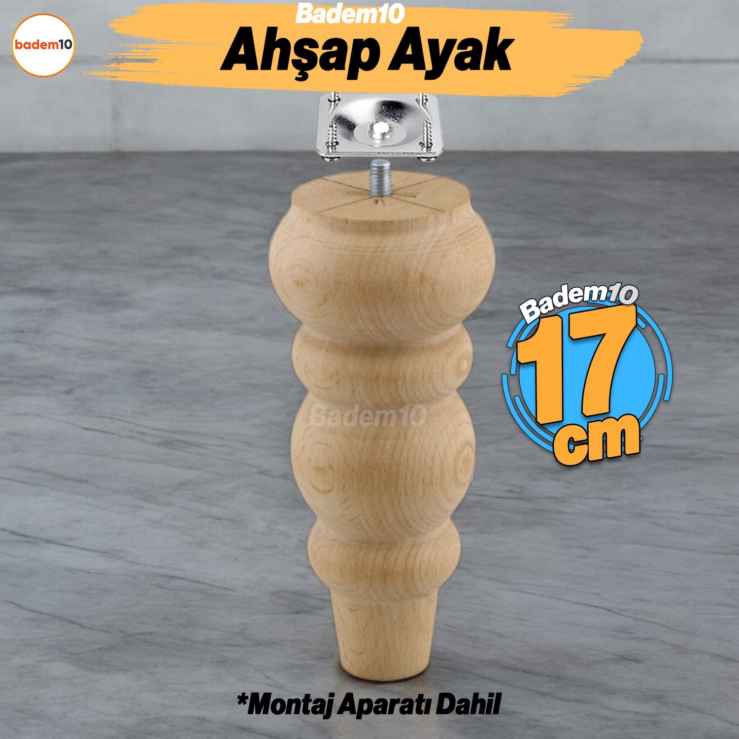 Ahşap 17 cm Ahşap Ayak Bağlantı Aparatlı Mobilya Koltuk Kanepe Sehpa Masa Ayağı Ayakları M8 Civatalı