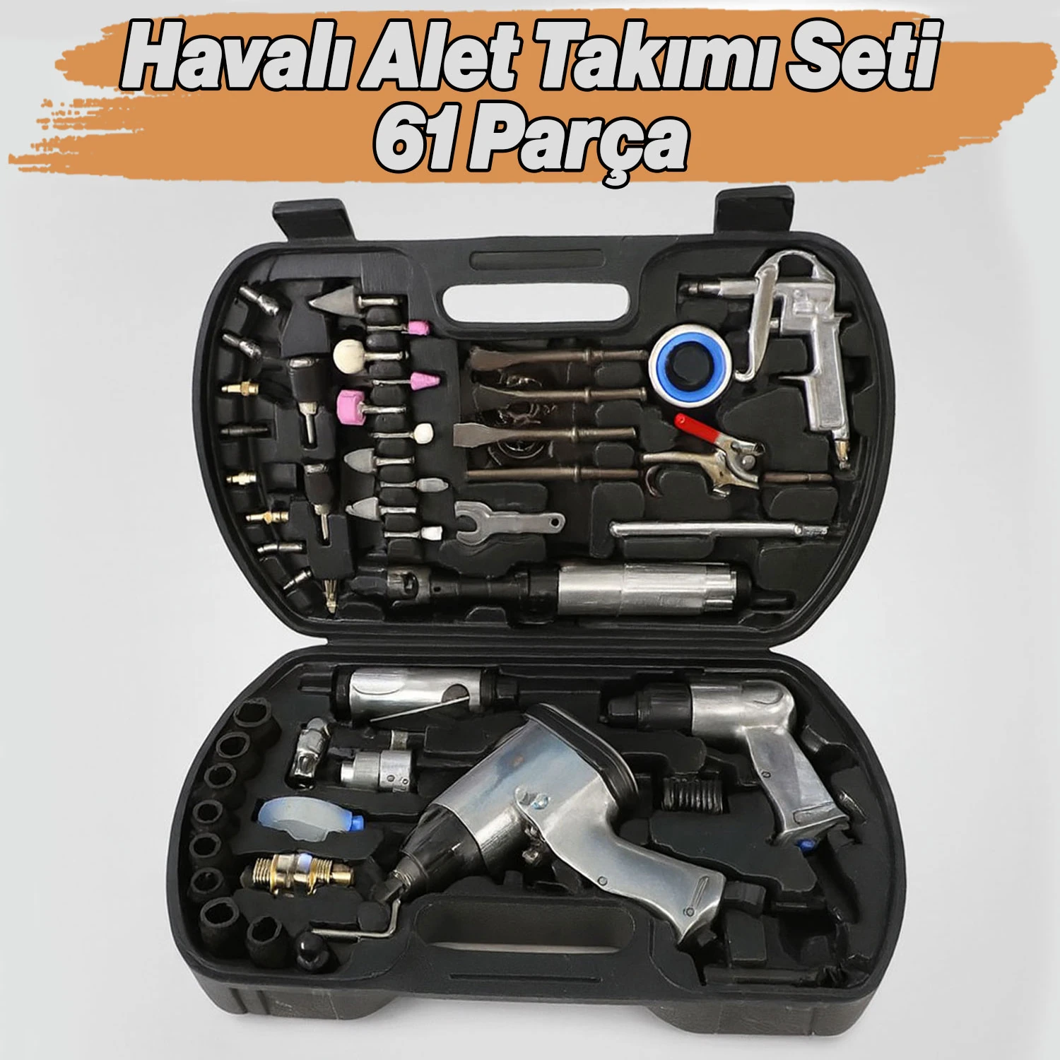 Havalı Alet Tamirci Seti 61 Parça Profesyonel Kompresör Uyumlu Çok Fonksiyonlu Amaçlı Onarım Seti