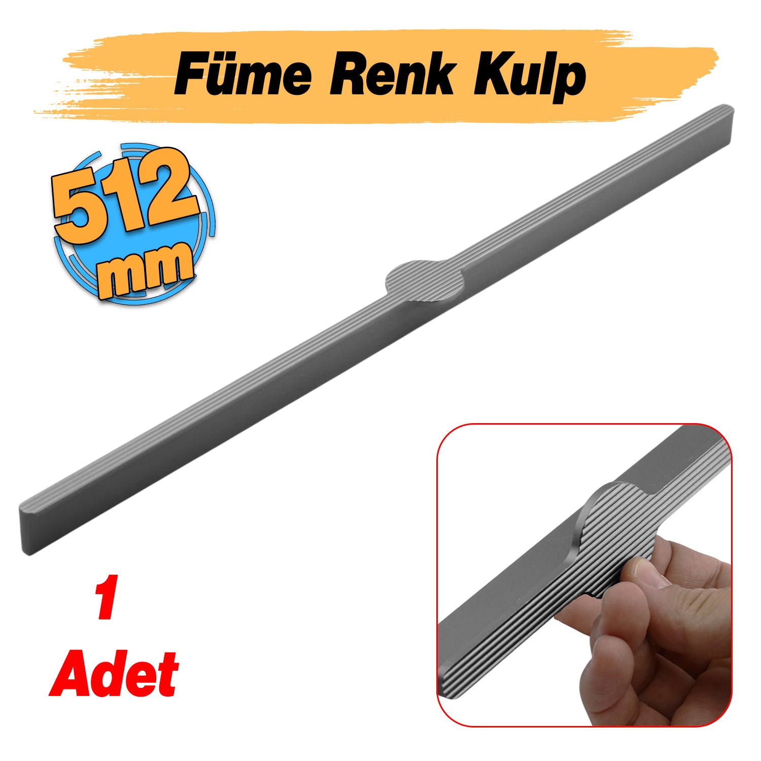 Saral Çizgili Füme Metal Kulp 512 mm 51.2 cm Mobilya Çekmece Mutfak Dolabı Dolap Kapak Kulplar