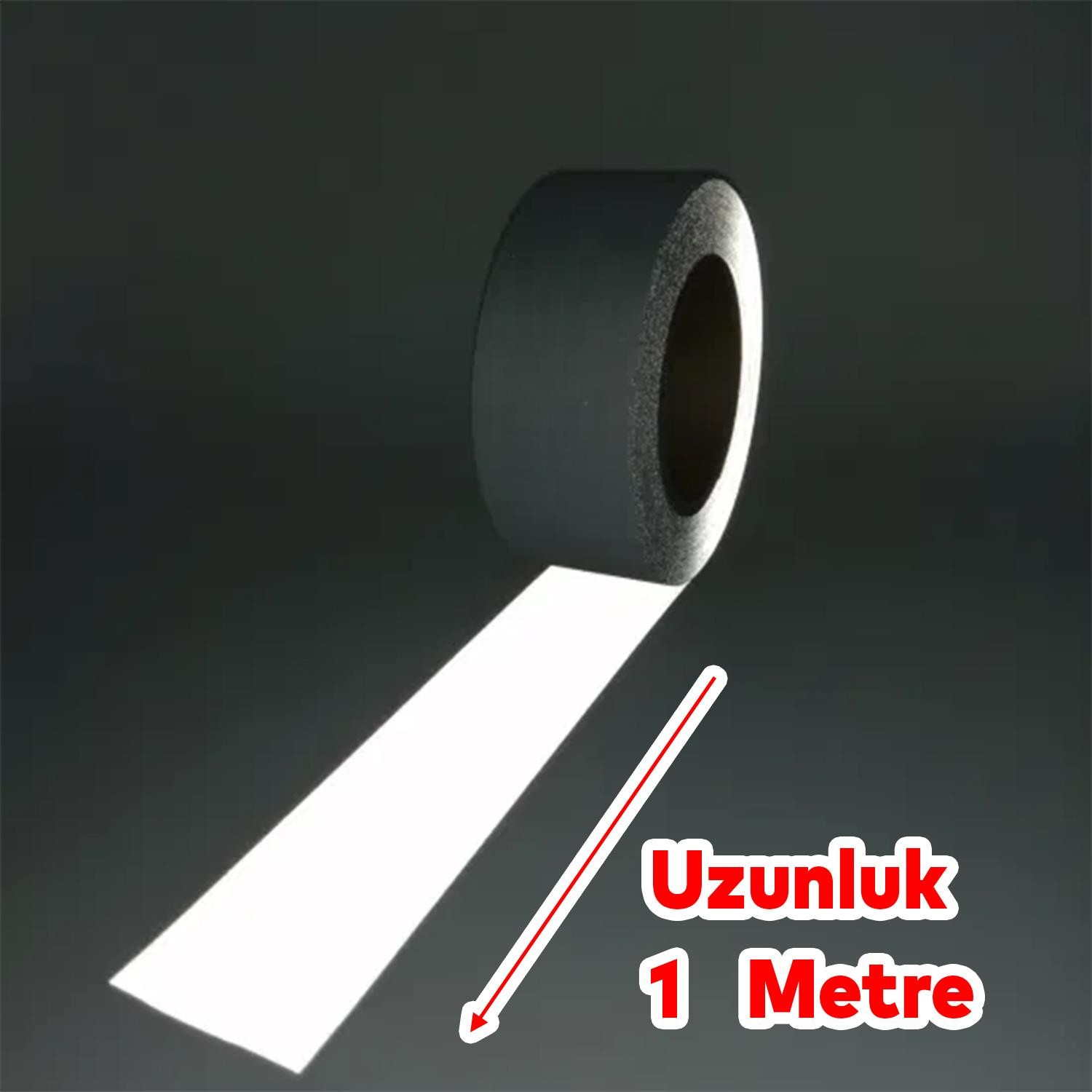 Metalize Gri Renk Düz Desensiz En 10 cm 1 Mt İkaz Bandı Reflektif Gece Parlayan Reflektörlü Bant