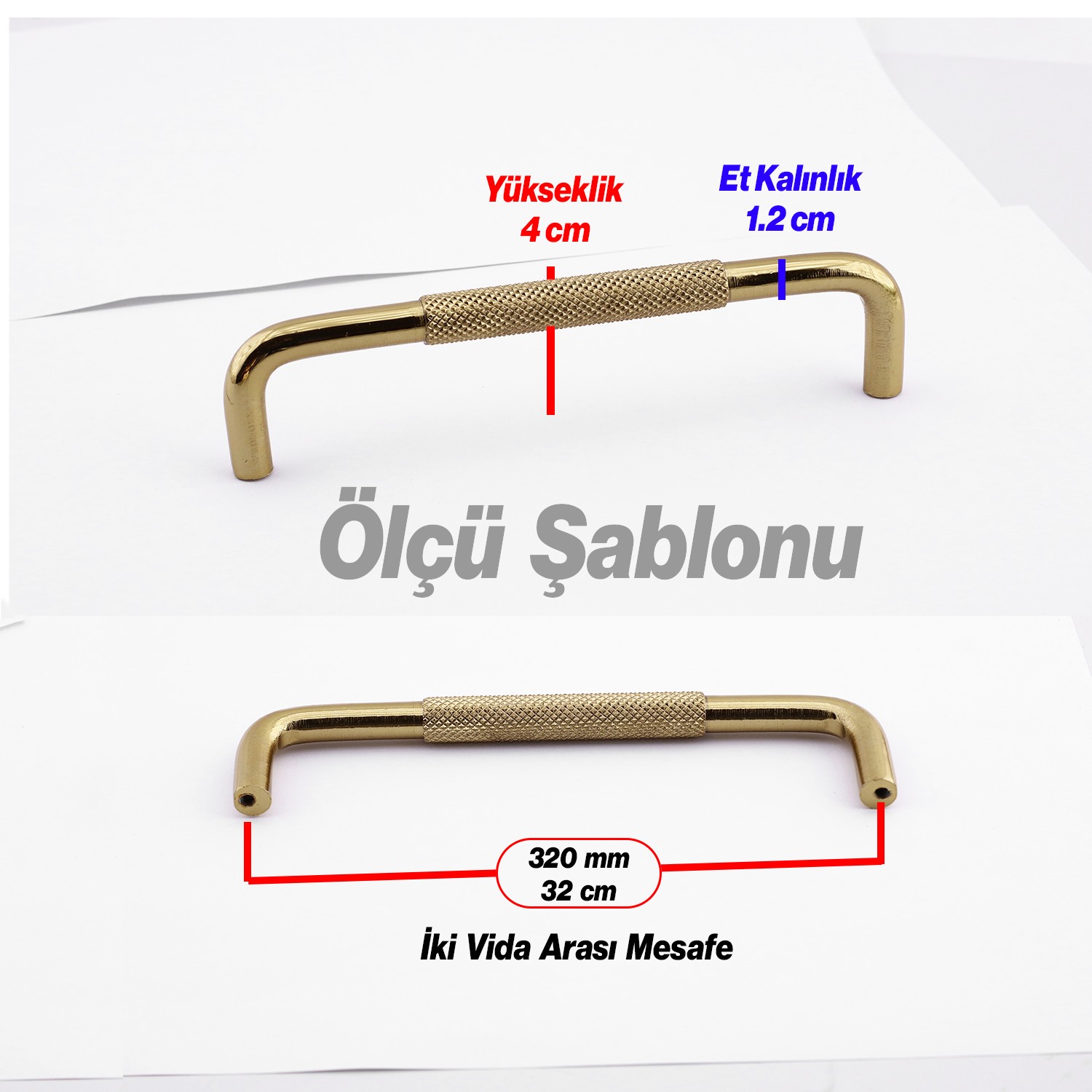 Tırtıklı Altın Gold Metal Kulp 320 mm 32 cm Mobilya Çekmece Dolap Dolabı Modern Kapak Kulpları