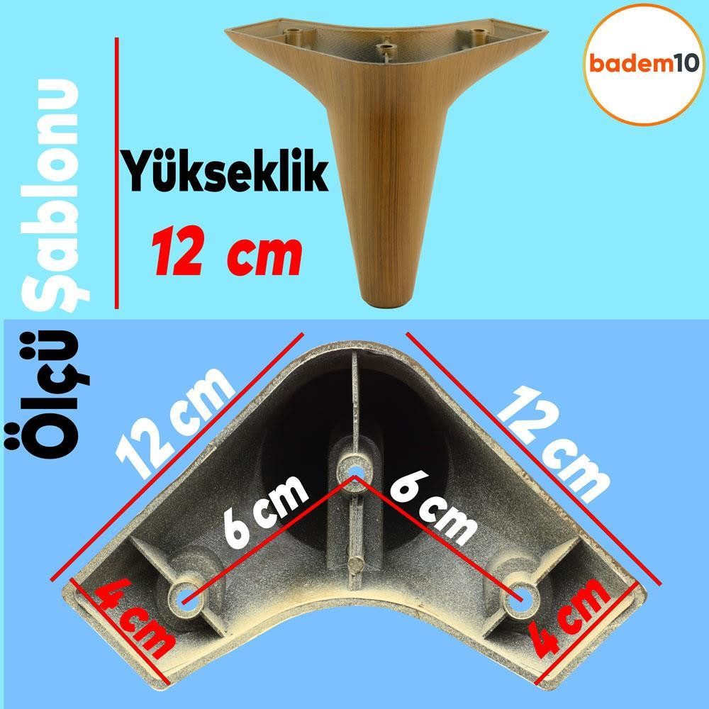 Aspen Lüks Mobilya Kanepe Sehpa TV Ünitesi Koltuk Ayağı 12 cm Kahverengi Ahşap Desenli Baza Ayak (4 ADET)