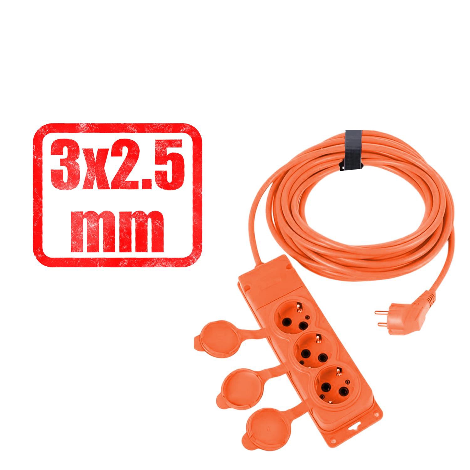 Bylion 3WAY-10325- F Monofaze Çoğaltıcı Seyyar Topraklı Kapaklı 3'lü Grup Priz Fiş 10 Metre CCA Uzatma Kablosu 3x2.5 mm