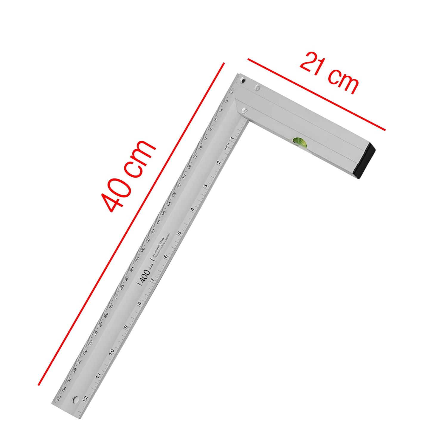 Alüminyum L Gönye Su Terazili Cetvel Ölçme Ölçüm Kaynak Kaynakçı Marangoz Gönyesi 400 mm 40 cm