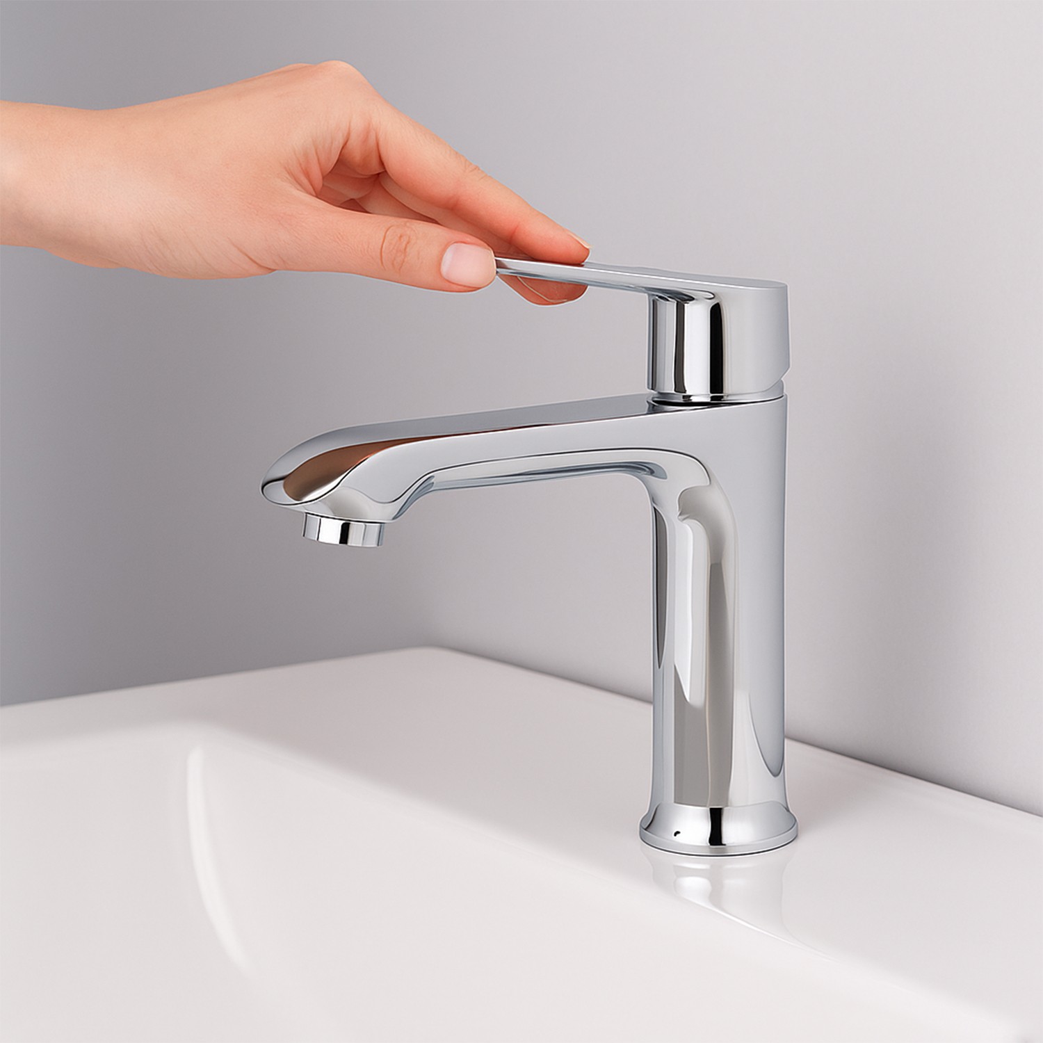 Premium Tek Kollu Aç Kapa Krom Lavabo Bataryası Duvar Tipi Armatür Modern Tasarım Sıcak Soğuk Ayarlı