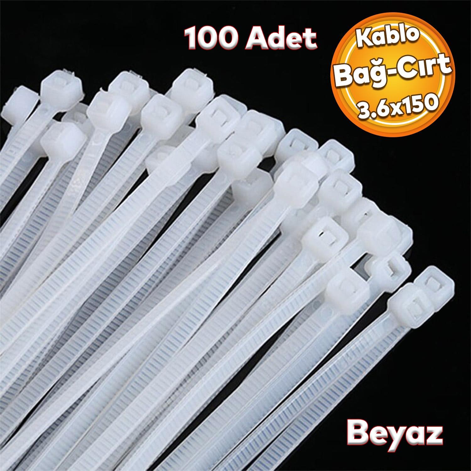 Cırt Kelepçe Plastik Beyaz Renk Kablo Zip Bağı Çok Amaçlı Bağlama 3.6x150 mm 100 'lü Paket