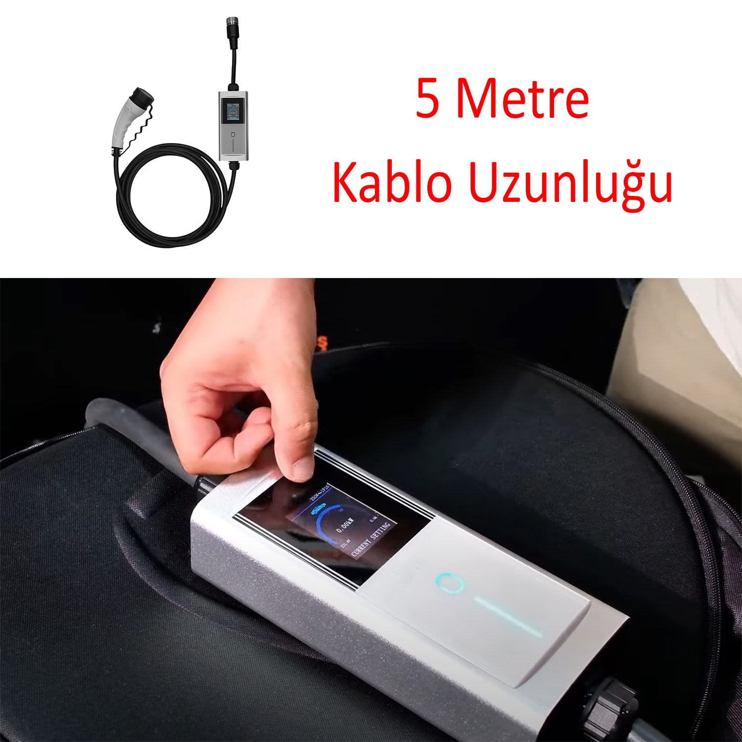 Taşınabilir Elektrikli Wallbox Araç Şarj Dönüştürücüsü Cihaz 22 kW Type-2 Soket Mobil Uygulamalı