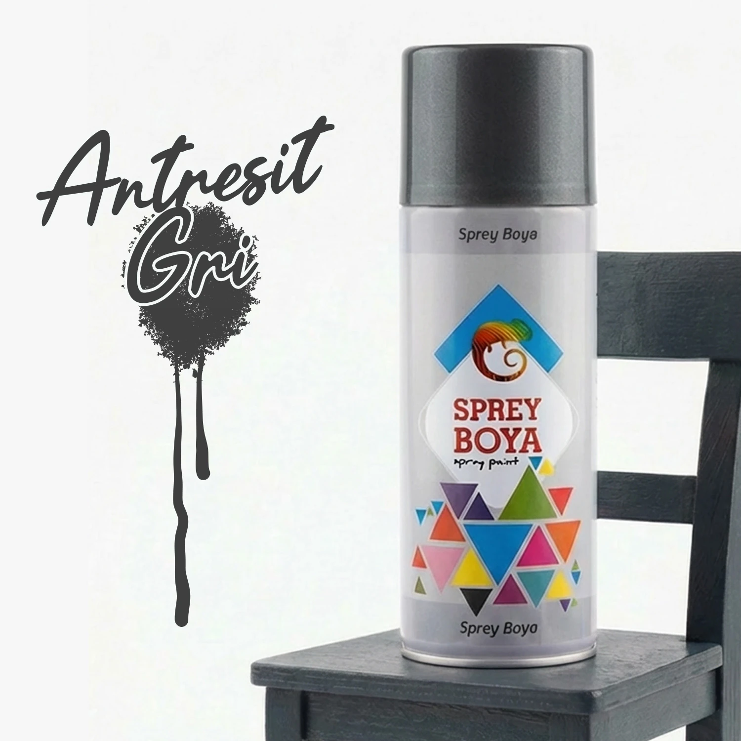 Antresit Gri Sprey Boya 400 ml Metal Ahşap Beton Yüzeylere Uygun Hobi Dekoratif Amaçlı Sprey Boya