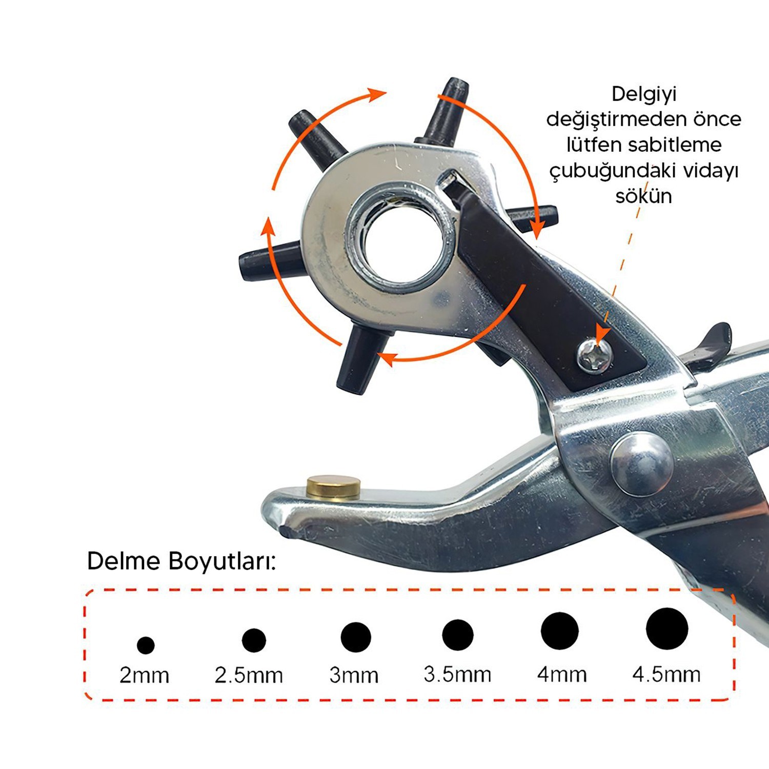 Kemer Deri Delme Pensesi Metal 2'li Set 6 Farklı Boyutta Delici Delik Açıcı Perçin Perçinleme