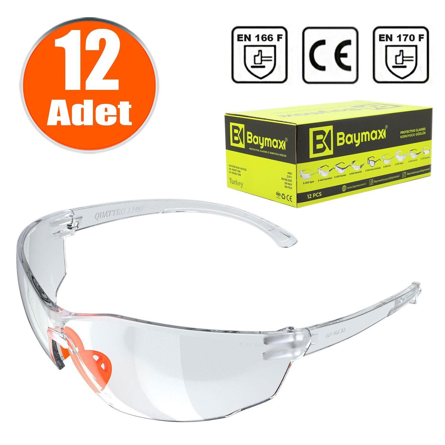 Baymax İş Güvenlik Gözlüğü Çapak Koruyucu Gözlük S1100 Şeffaf (12 ADET)