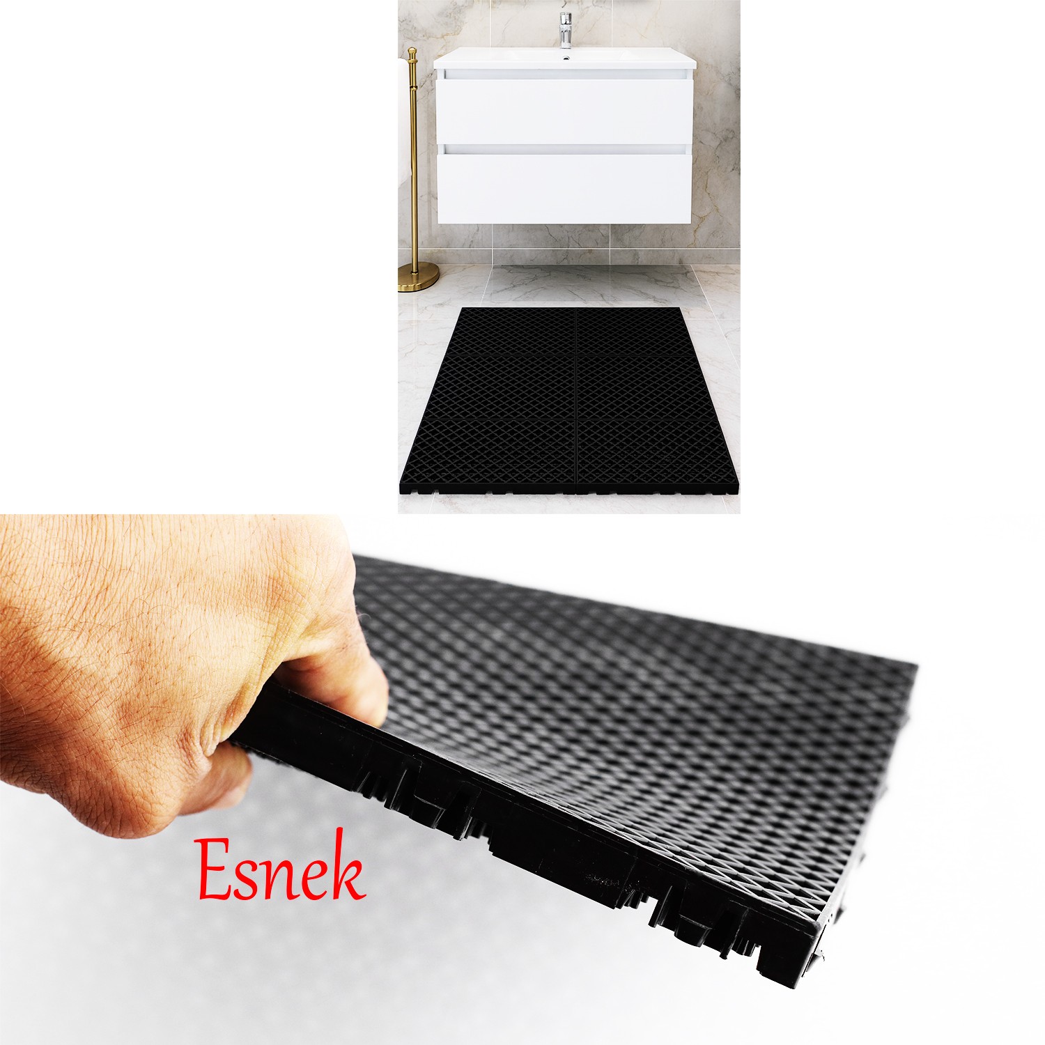 Plastik Karo Banyo Wc Lavabo Tuvalet Zemin Izgarası 30x30 cm Siyah Renk 6 Adet Kaydırmaz Izgara