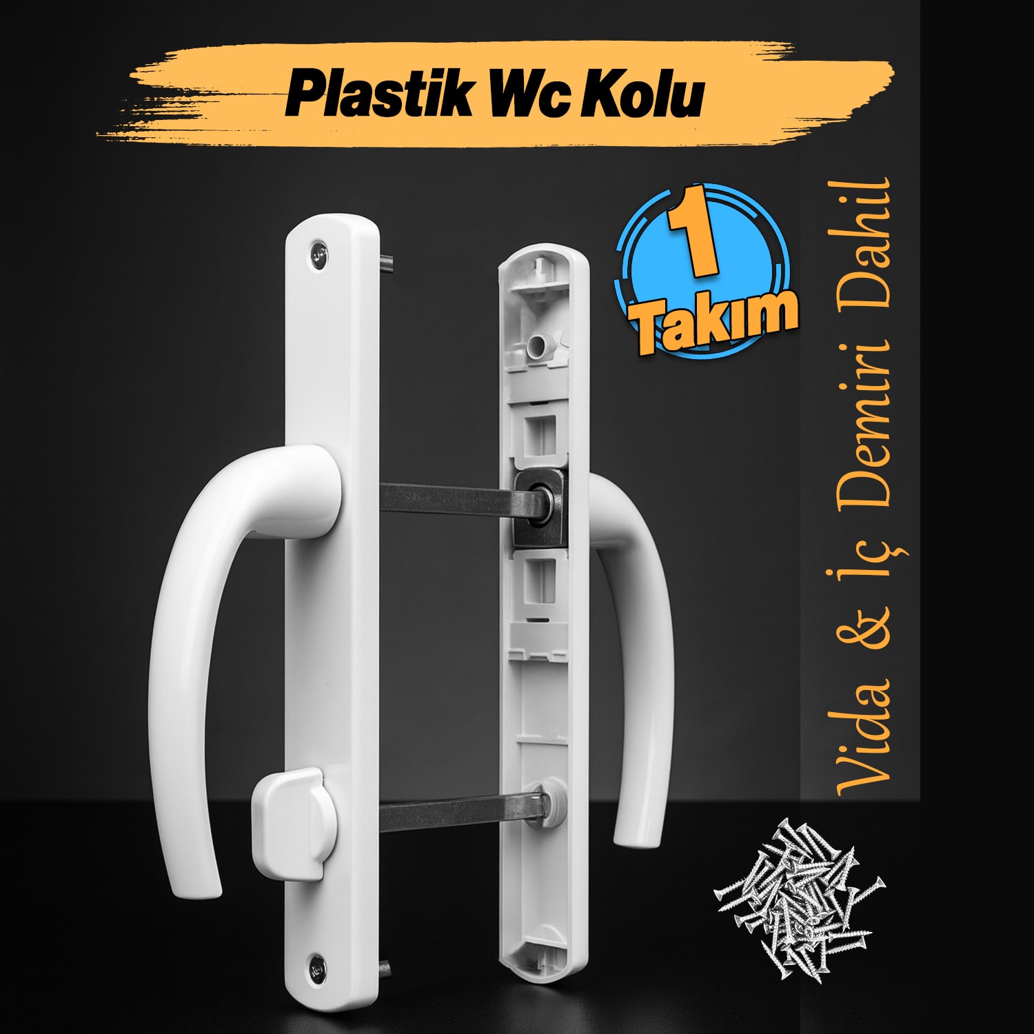 Plastik Wc Banyo Kapı Kolu Tutamağı İçi Metal Plastik Tutma Kol Sağa Sola Uyumlu 1 Takım