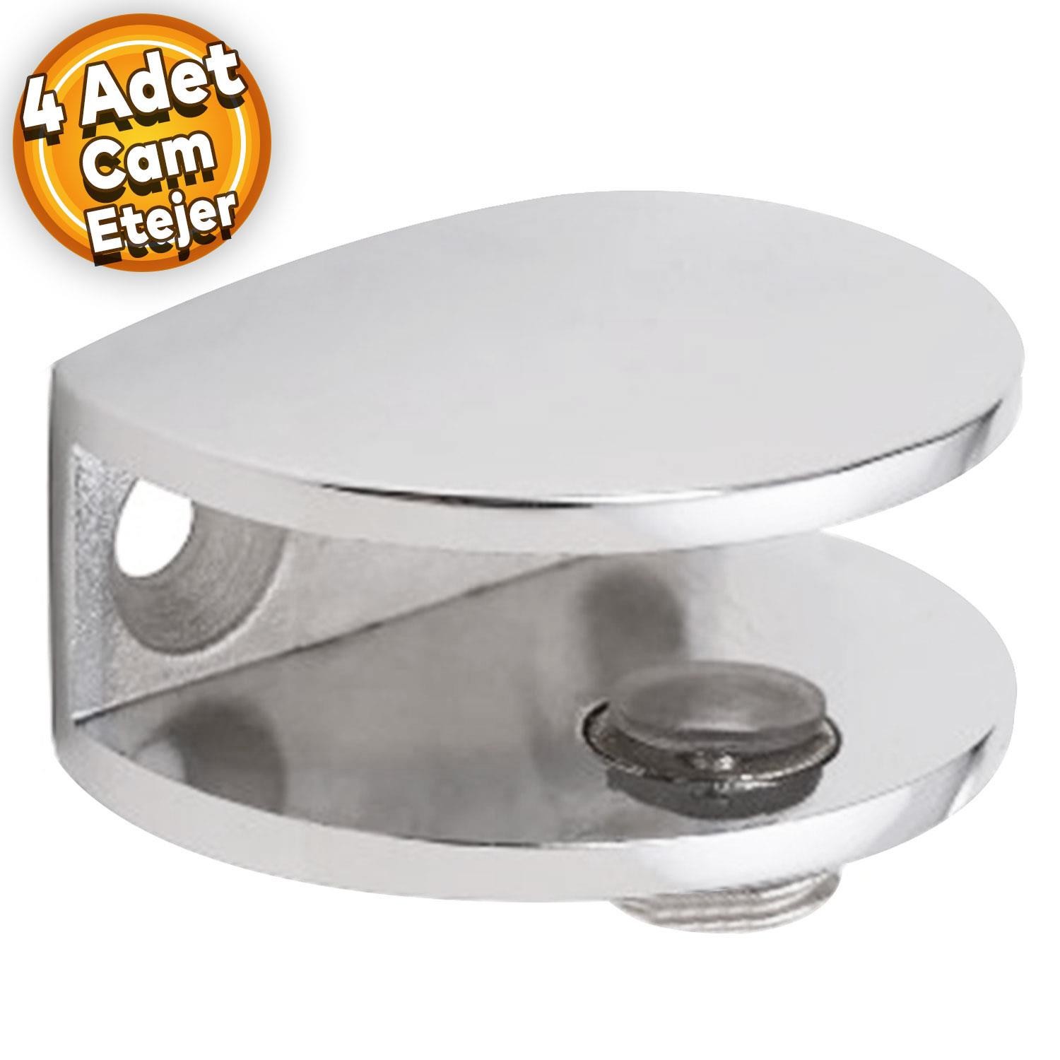 Cam Tutucu Ahşap Raf Tutucu Oval Cam Etejeri Metal U Tipi Metal Vidalı Krom (4 ADET)