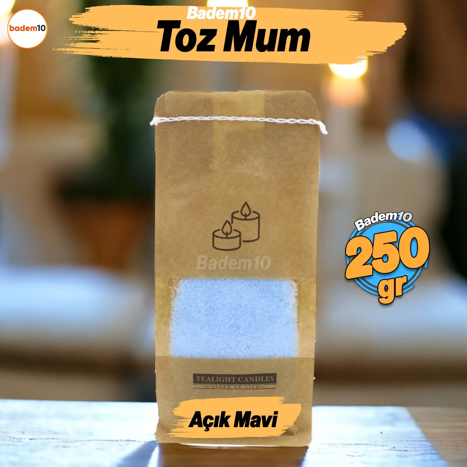 Toz Mum 250 Gr Dekoratif Mumu Kandil Hediyelik Fitilli Mumlar Şamdan Mavi Okyanus Kokulu