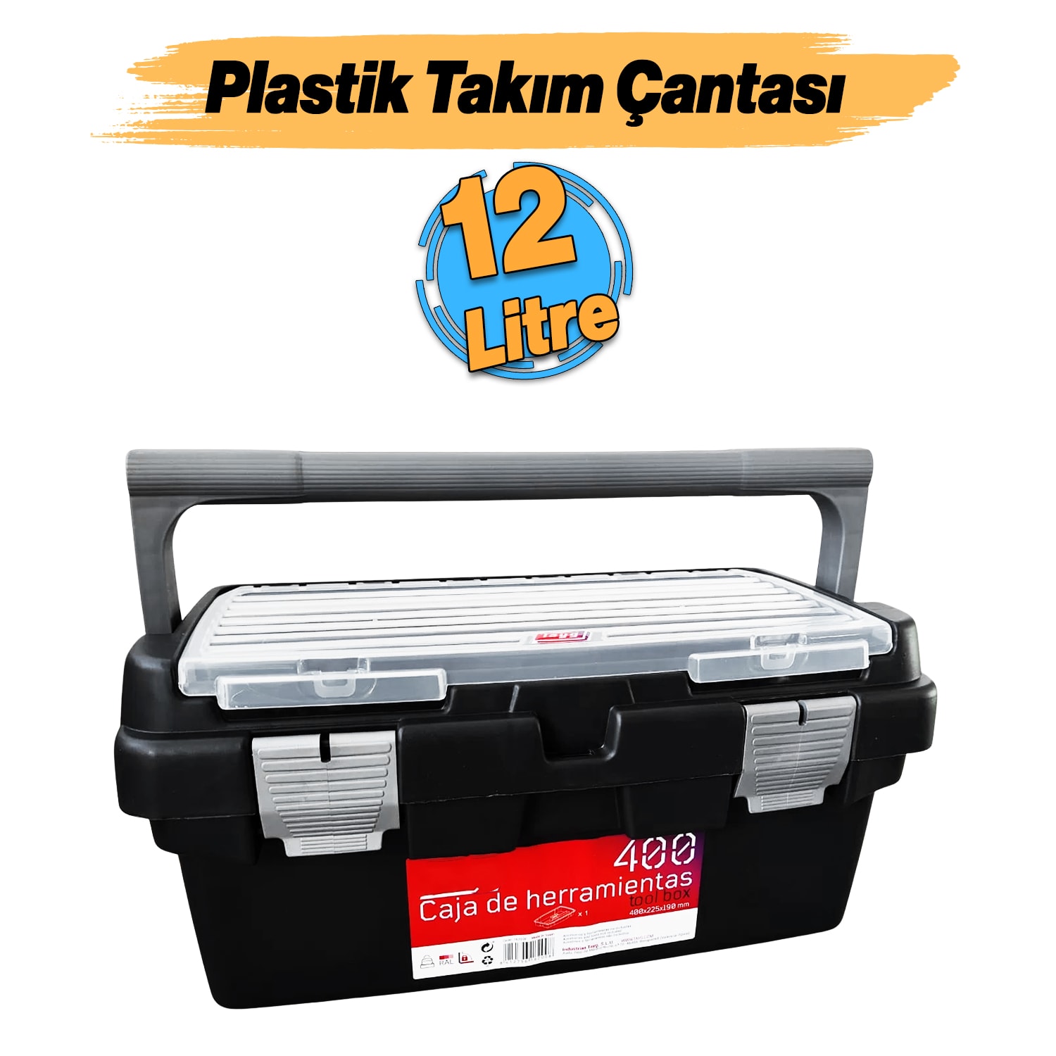 Plastik Açma Kapatmalı 12'' 12 Litre Organizer Bölmeli Taşınabilir Kulplu Takım Çantası Alet Çanta