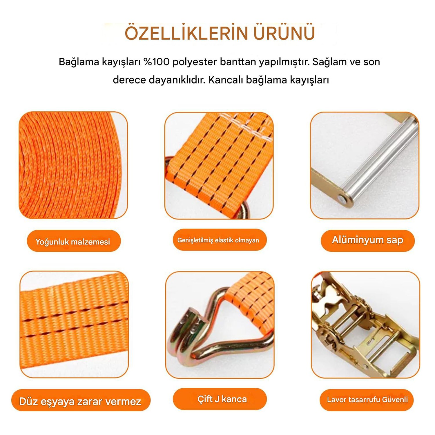 Cırcırlı Gırgır Spanzet Yük Gerdirme Halatı Eşya Sabitleme Sapan 5 Ton 10 Metre Emniyet Kemerli