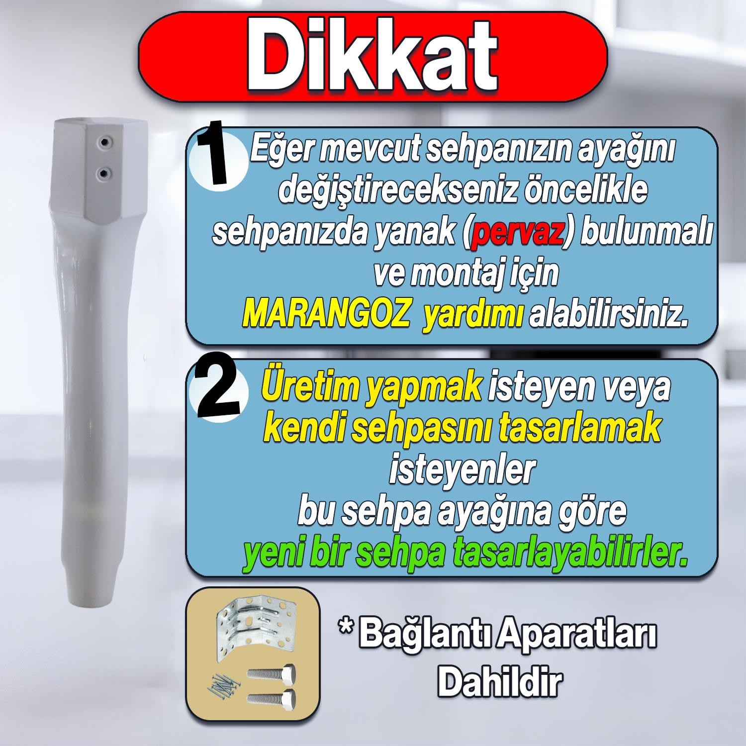 Erva Plastik 4 Adet Sehpa Ayağı 46 cm Beyaz Renk Orta Ayak Zigon Sehpa Mobilya Masa Ayakları Beyaz