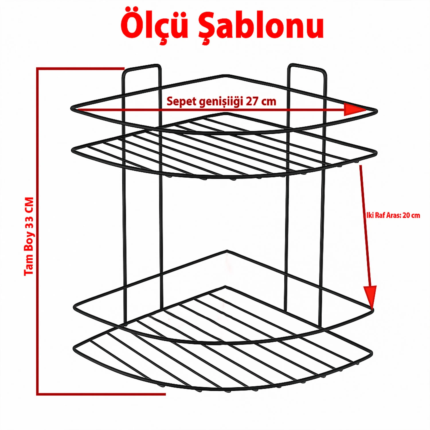 Siyah İki Katlı Vidalı Duş Şampuanlık Köşe Rafı Banyo Organizeri Askılı Şampuanlık Düzenleyici