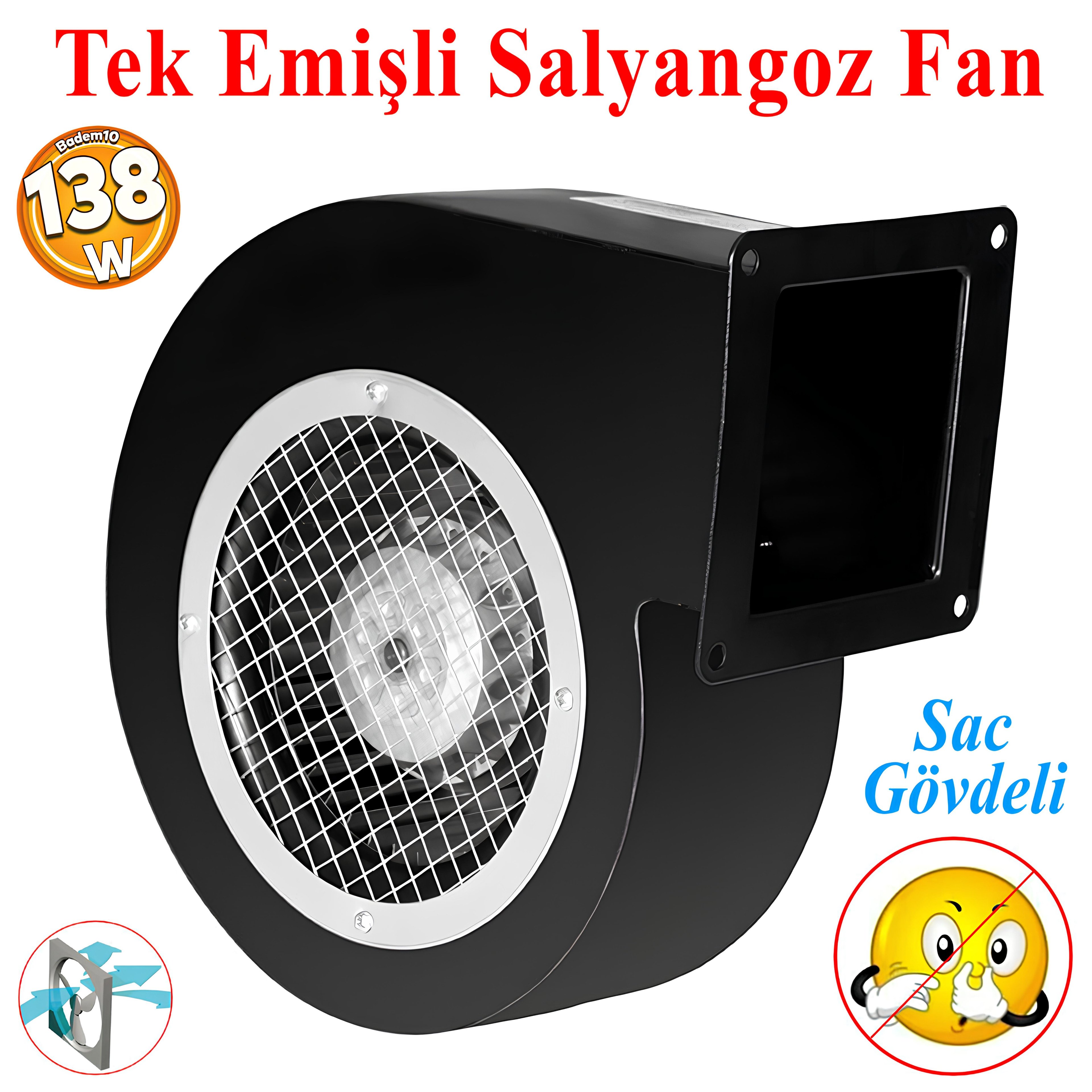 Havalandırma Aspiratörü Salyangoz Fan BDRS140-60 Tek Emişli Kirli Hava Kötü Koku Metal Vantilatör