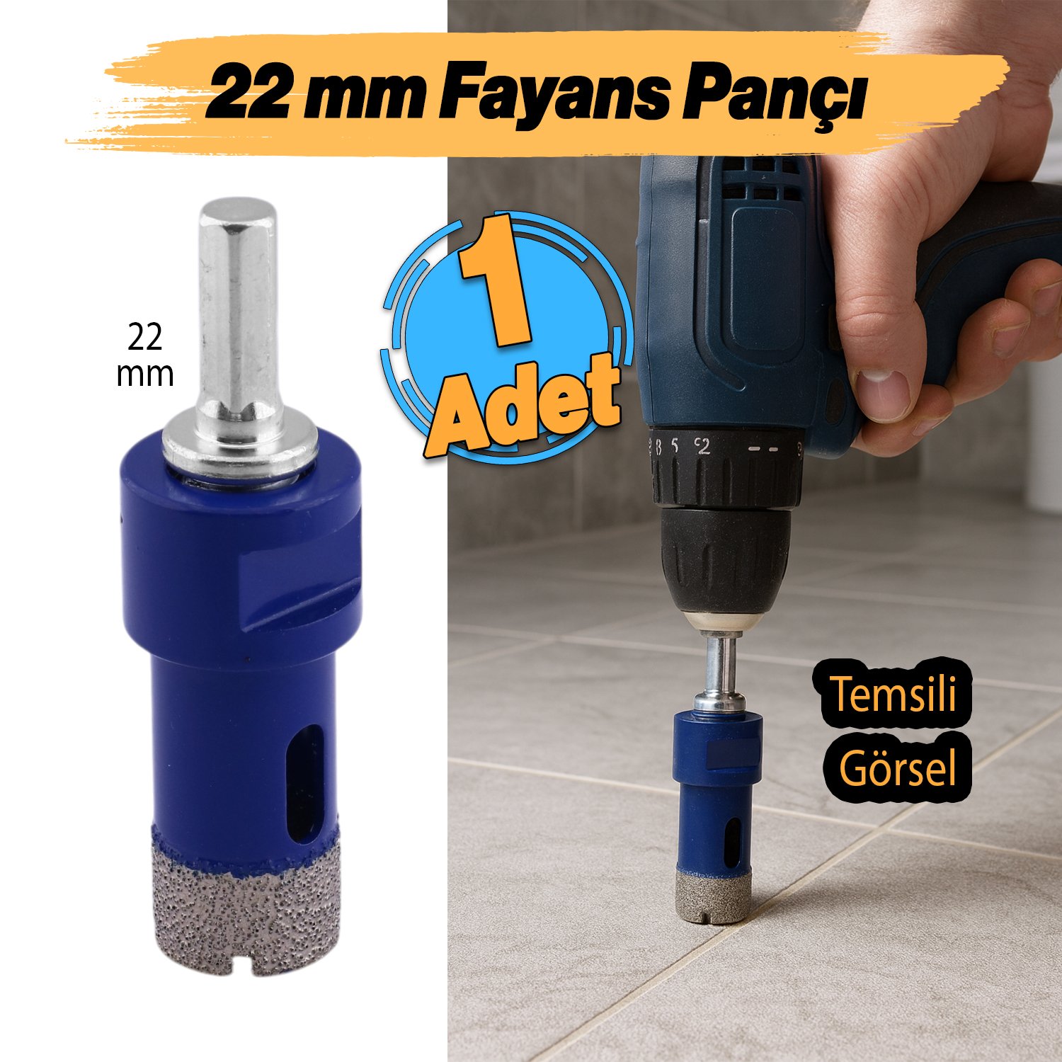 Haınz Köln Granit Mermer Seramik Fayans Delme Delici Panç 22 mm M14 Girişli Aparatlı Matkap Uyumlu