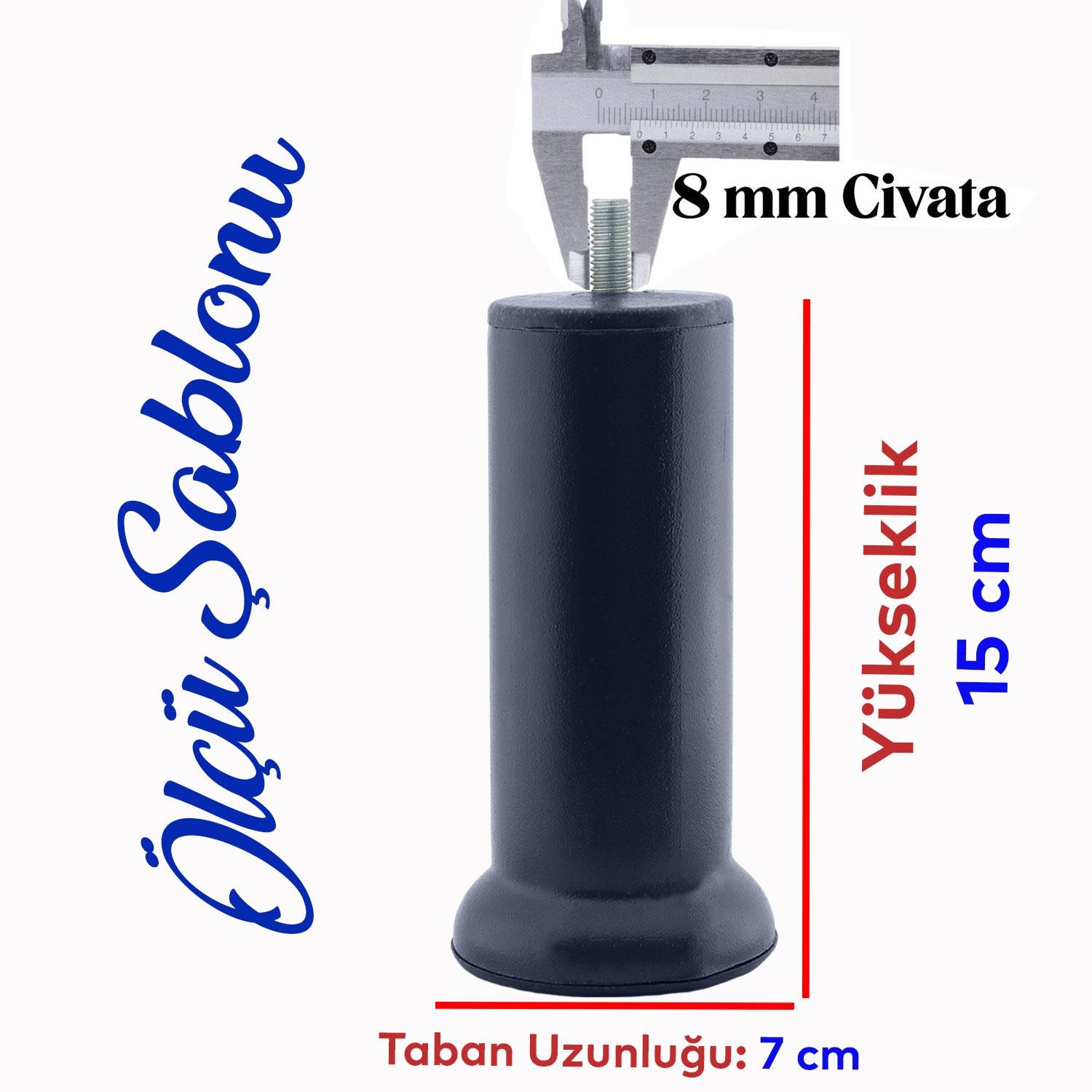 Mobilya Baza Metal 12 Adet M8 Ince Diş Antrasit 15 cm Kanepe Koltuk Çekyat Yükseltme Ayağı Ayakları