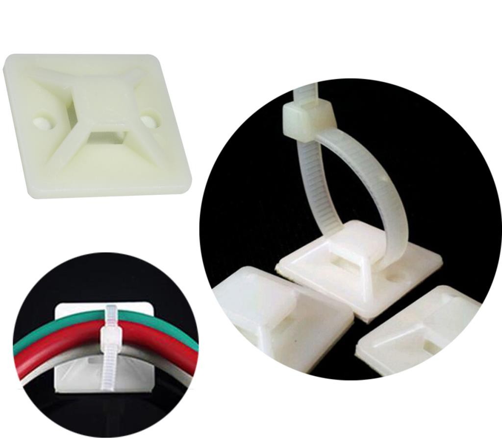 100 Adet Yapışkanlı Kroşe Kablo Bağı Tutucu 25x25 mm