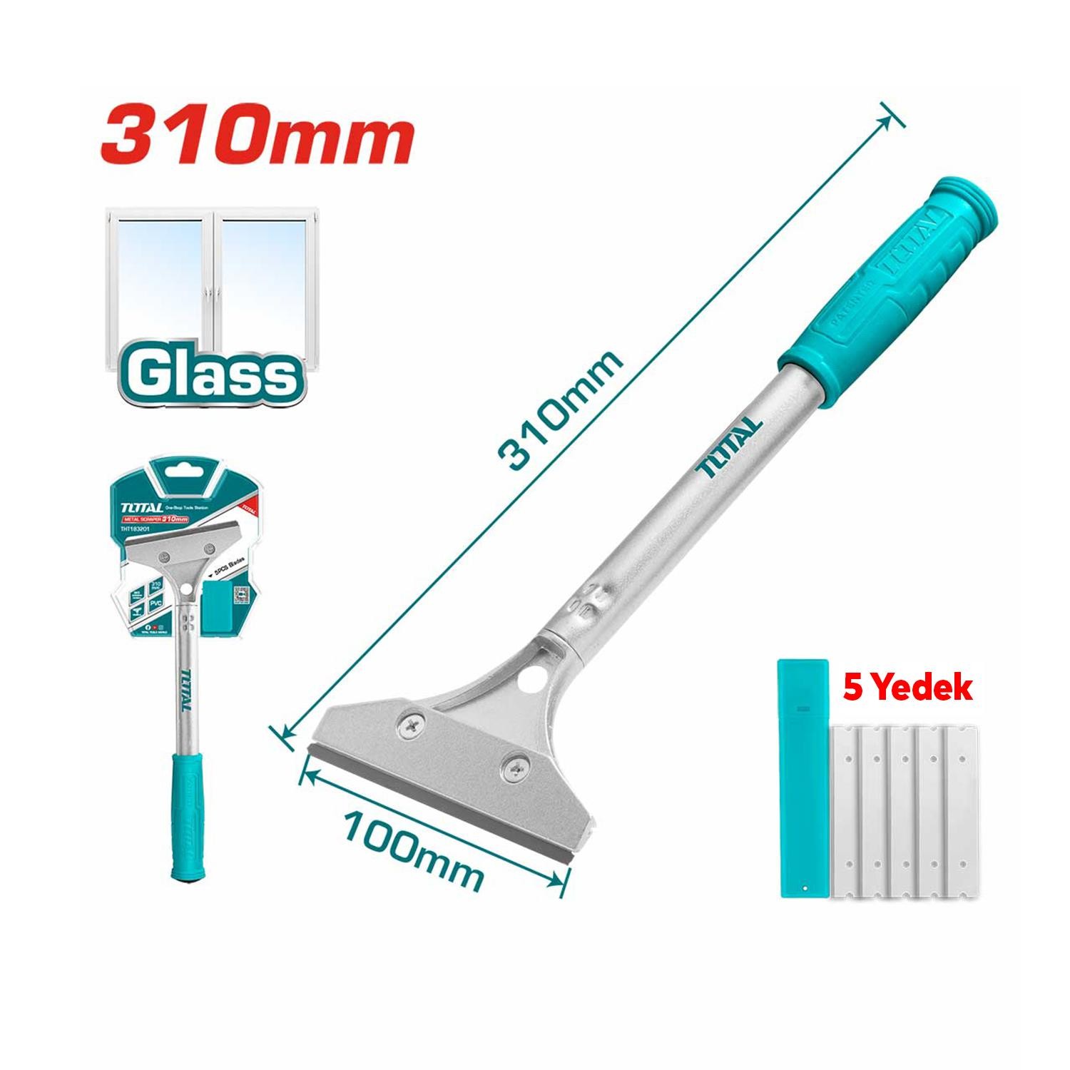 Metal Cam Kazıma Bıçağı 5 Adet Yedek Jiletli Saplı 310 mm THT183201 Değiştirilebilir Jilet Ağzı