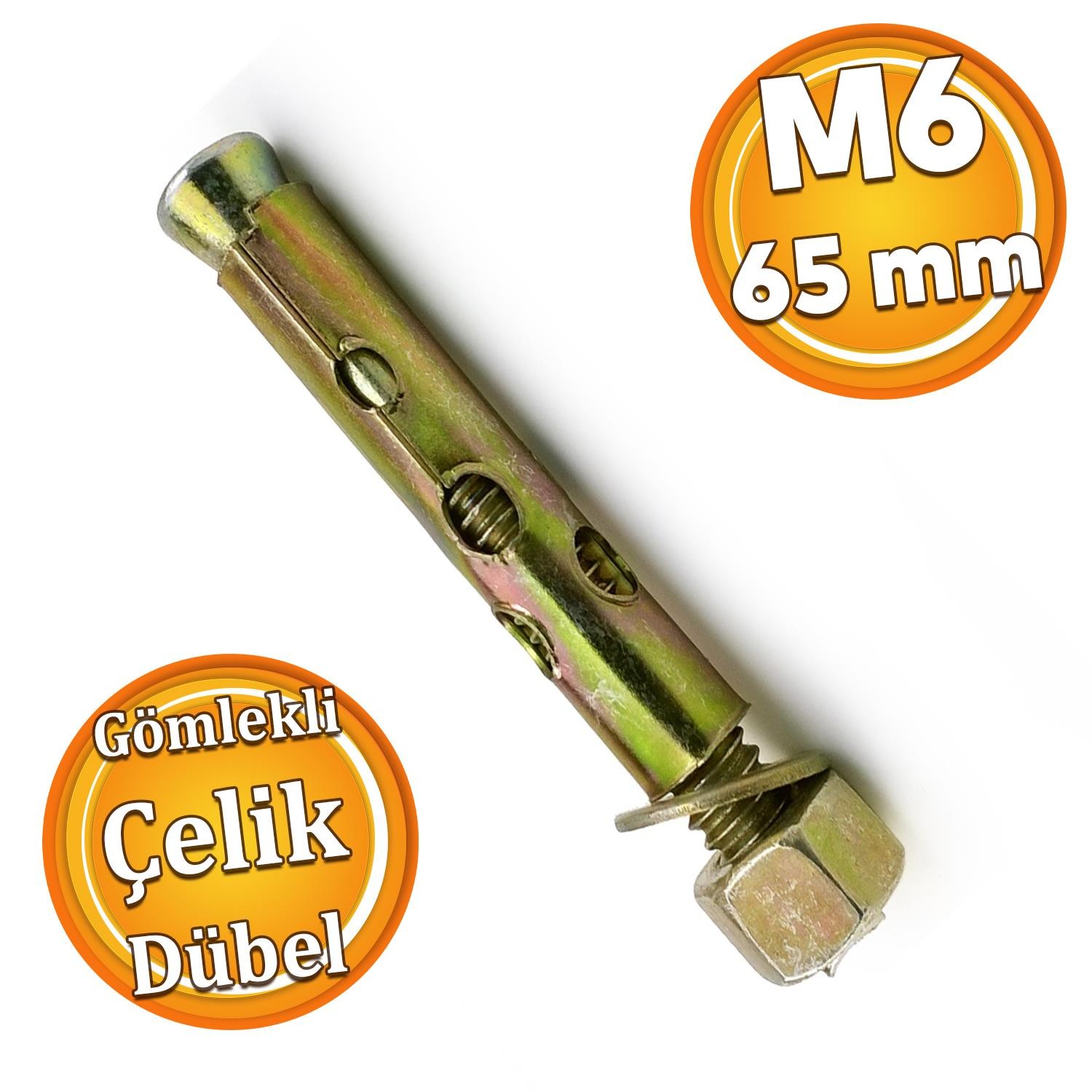 ( 8 Adet ) Saplamalı Gömlek Çelik Dübel M6x65 mm Raf Montaj Bağlantı Zemin Monte Betona Asma Aparat