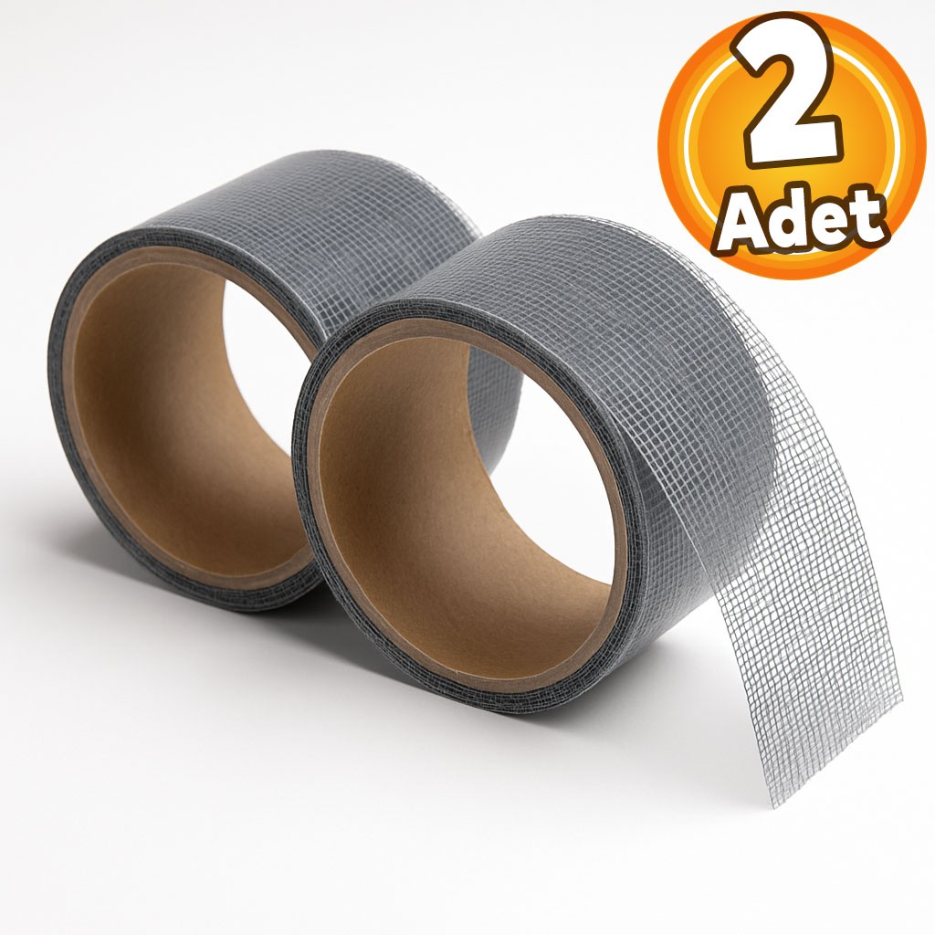 48 mm x 2 Metre (2 ADET) Yapışkanlı Sineklik Tülü Tamir Bandı Yaması Bantı Kopmuş Delik Fiber Tül Yapıştırma Gri