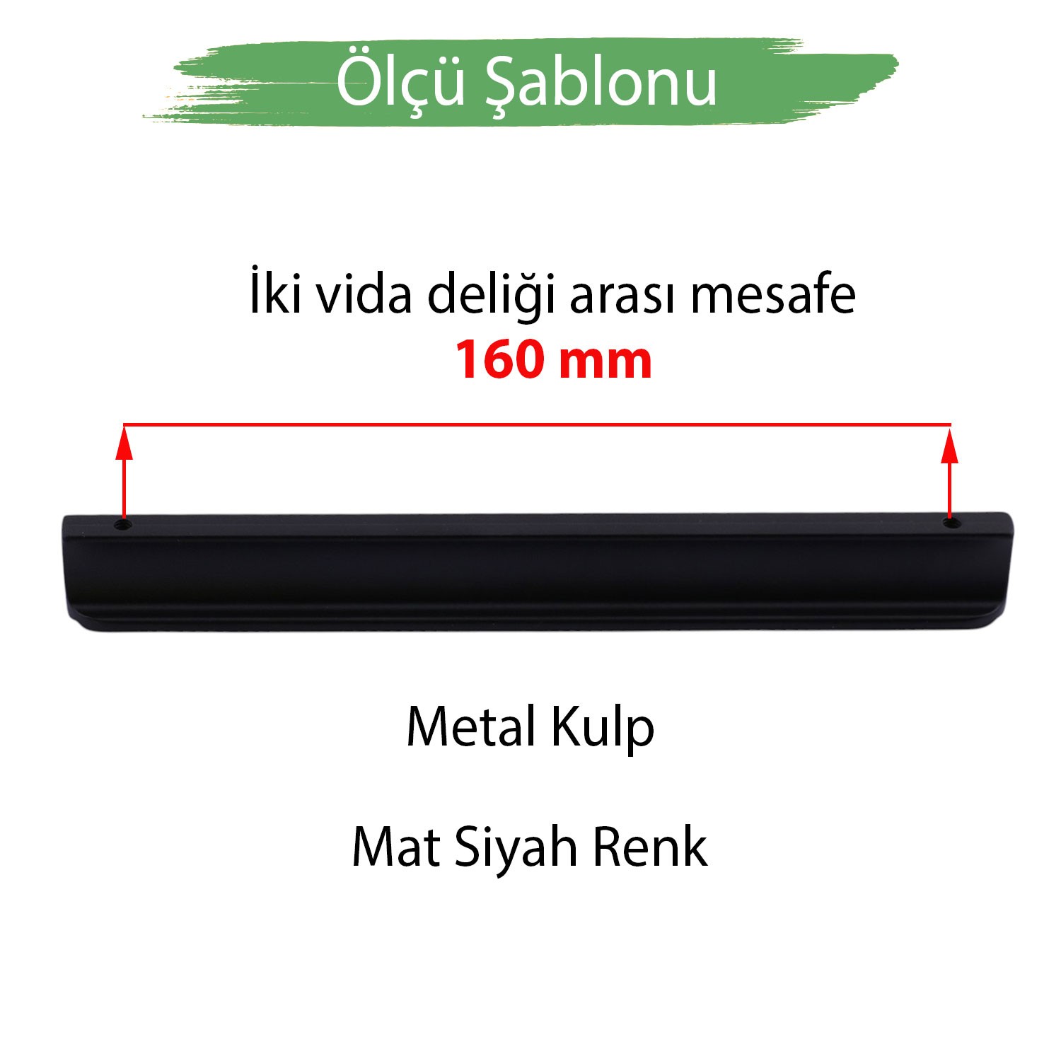 Dombay Mat Siyah Metal Kulp 160 mm 16 cm  Mutfak Dolabı Kulbu Kulpu Mobilya Çekmece Dolap Kulpları