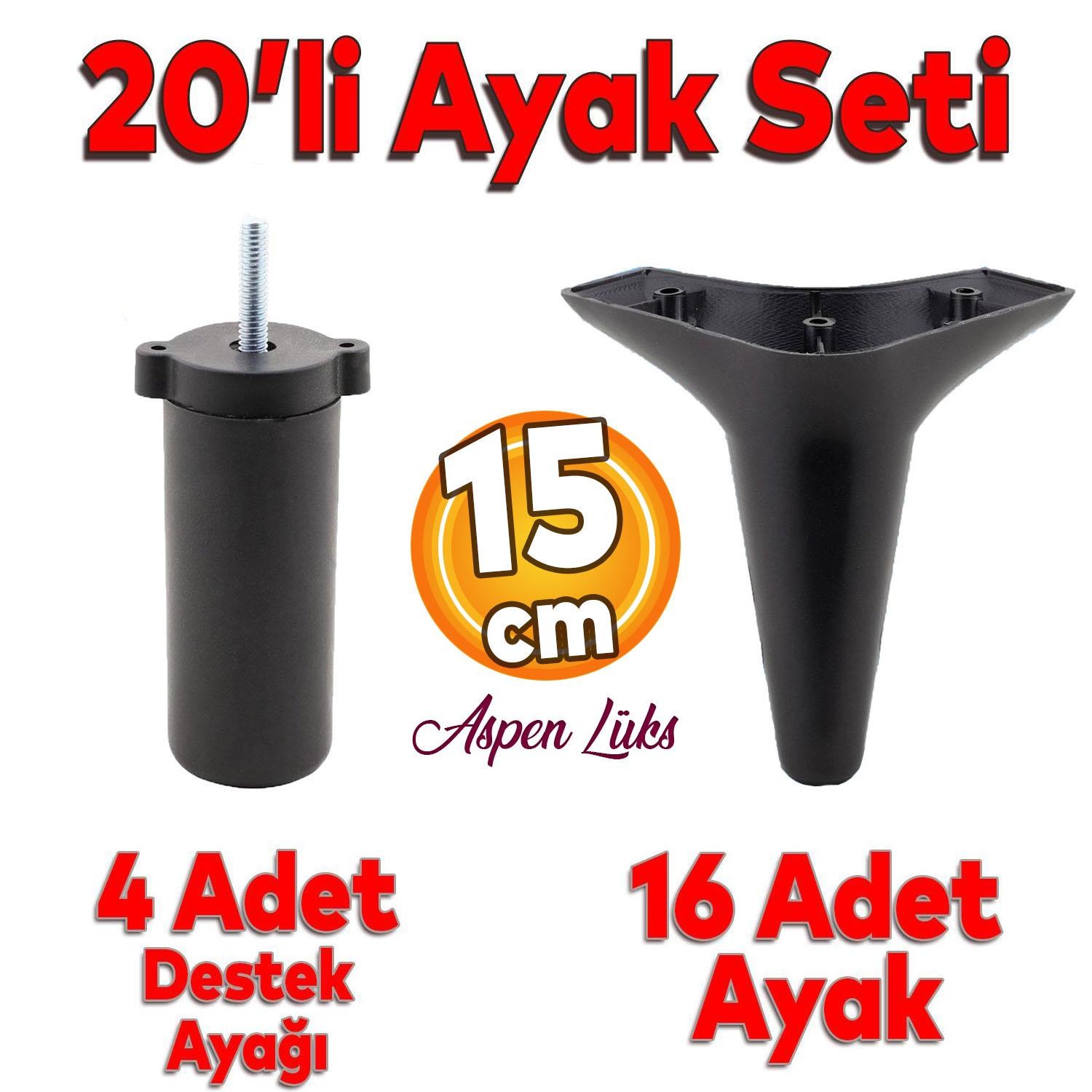 20'li Set Aspen Lüks Mobilya Koltuk Kanepe Tv Ünitesi Yükseltme Destek Ayağı 15 cm Siyah Ayakları