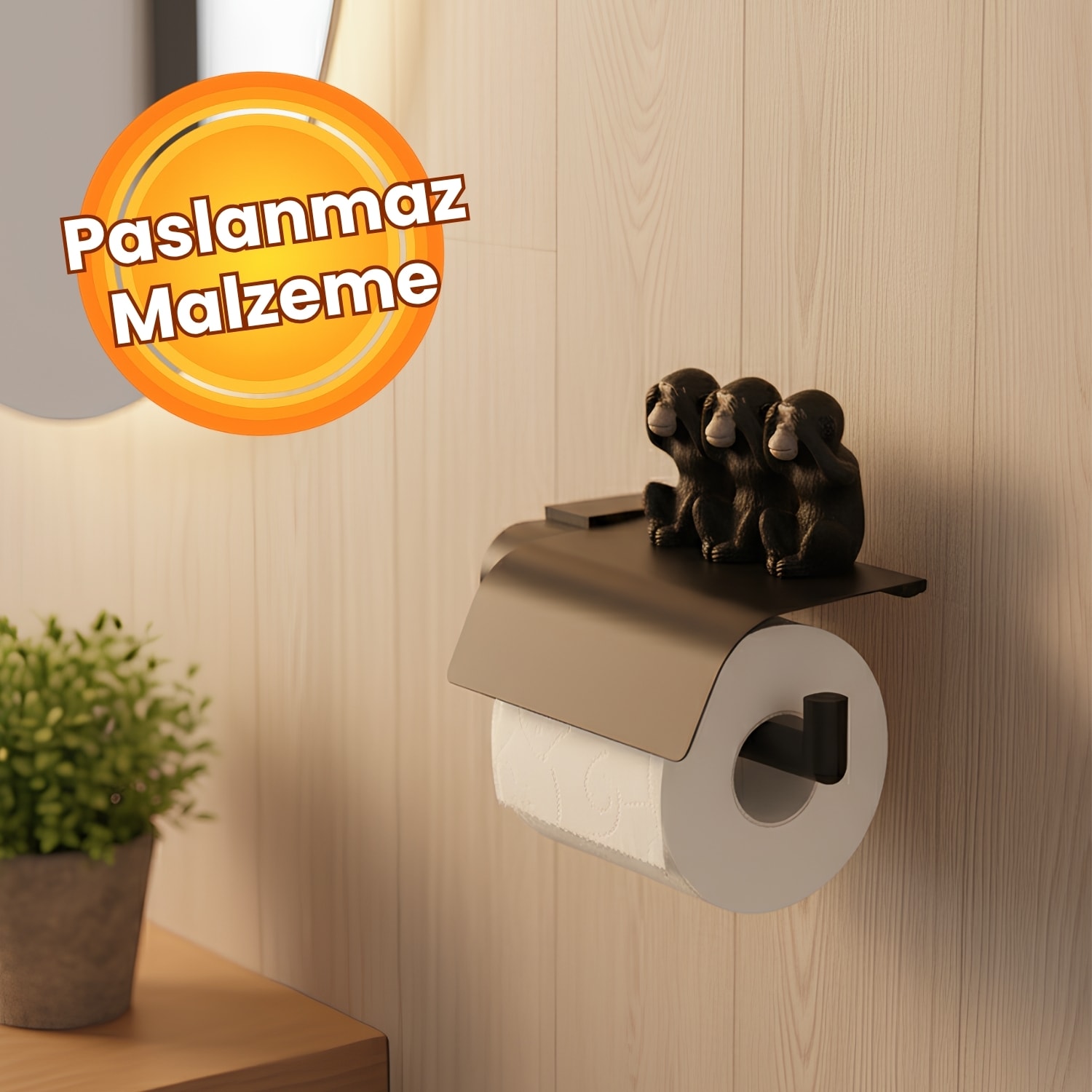 Mat Siyah Kapaklı Paslanmaz Lüks Tuvalet Kağıtlığı Vida ve Dübel Seti Dahil WC Tuvalet Kağıtlığı