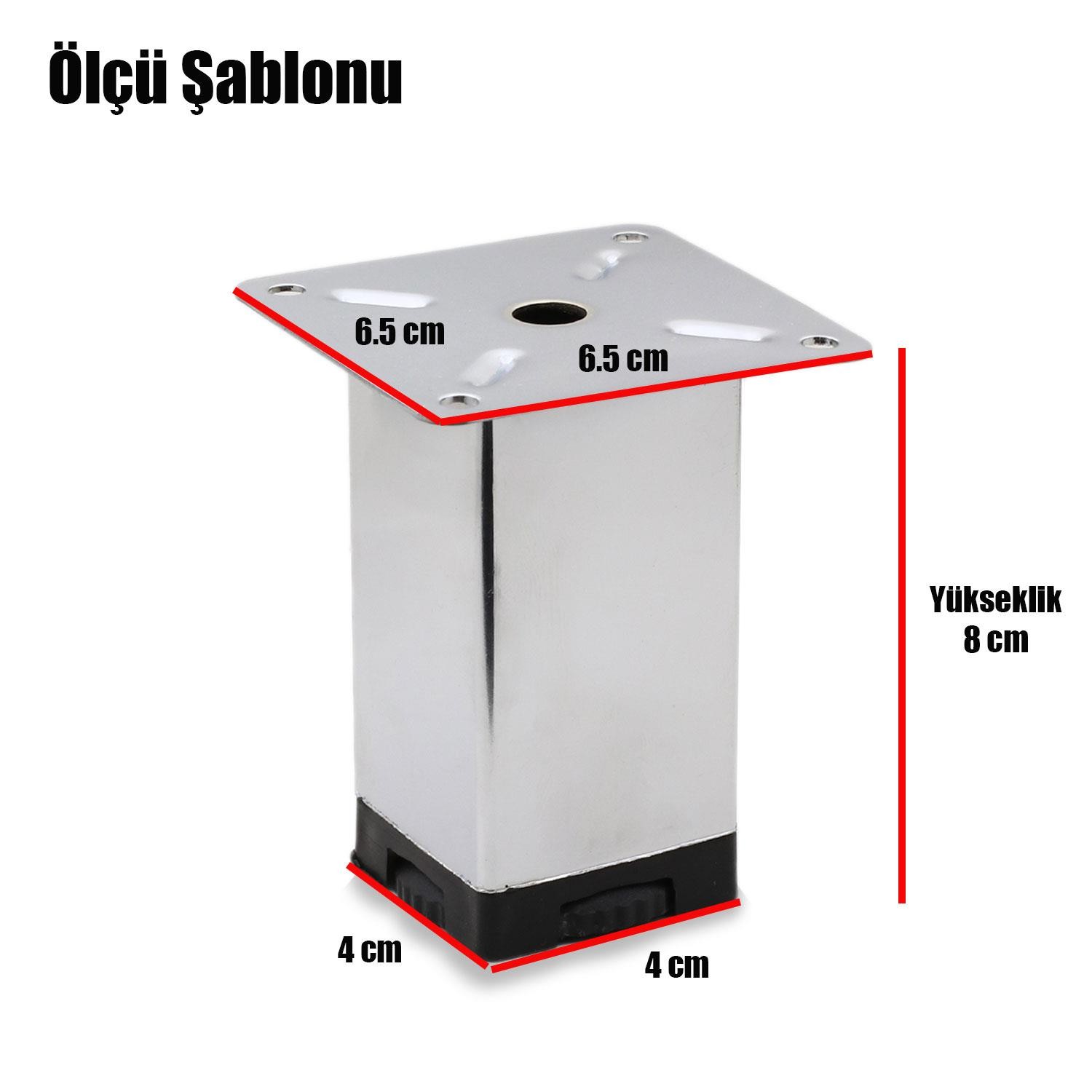 Mobilya Koltuk Kanepe Tezgah Dolap Ayağı Ayarlı 8 cm Krom Metal Ayak