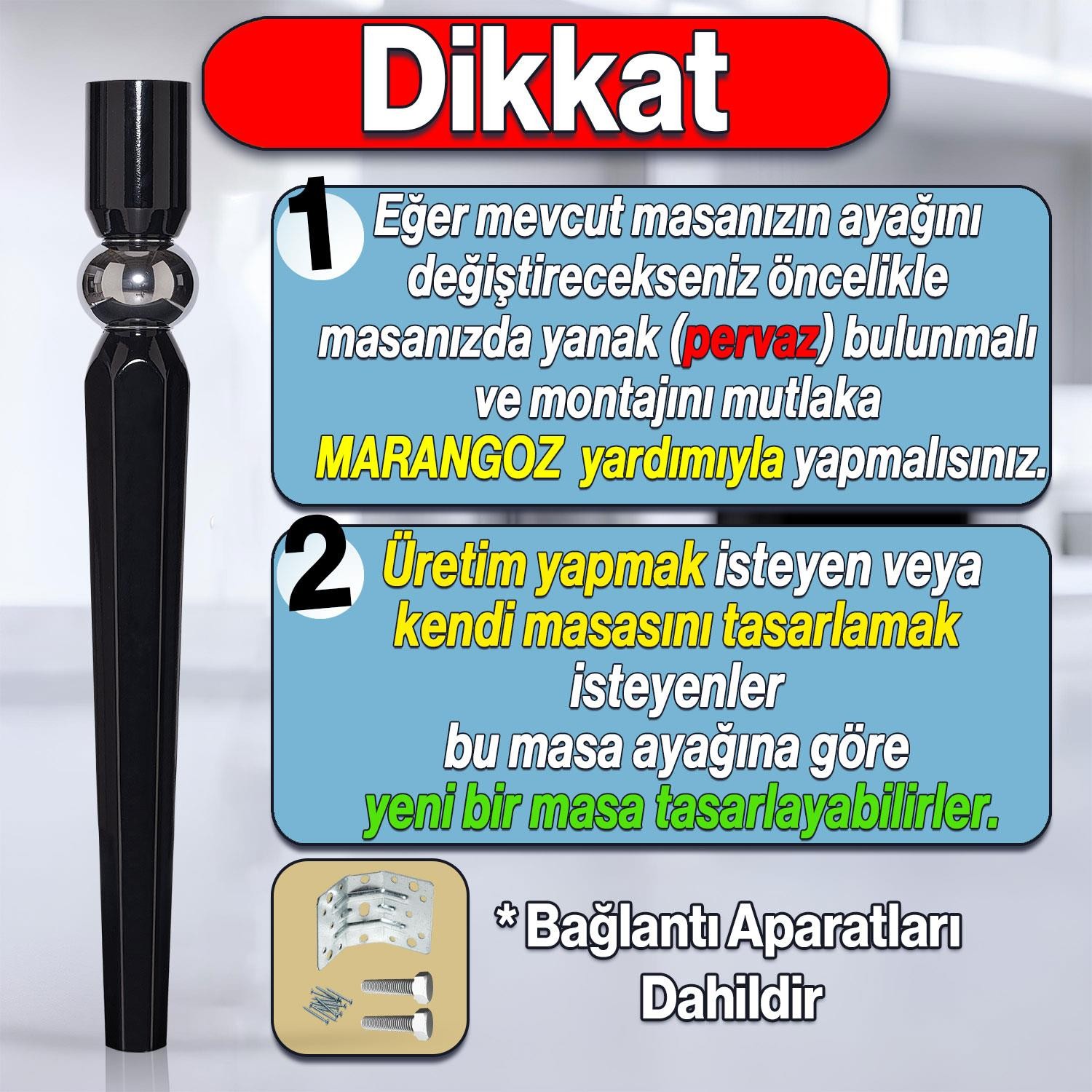 Elips Masa Dresuar Ayağı 75 Cm Plastik Siyah Krom Ayak Mutfak Yemek Masası Mobilya Ayakları Siyah