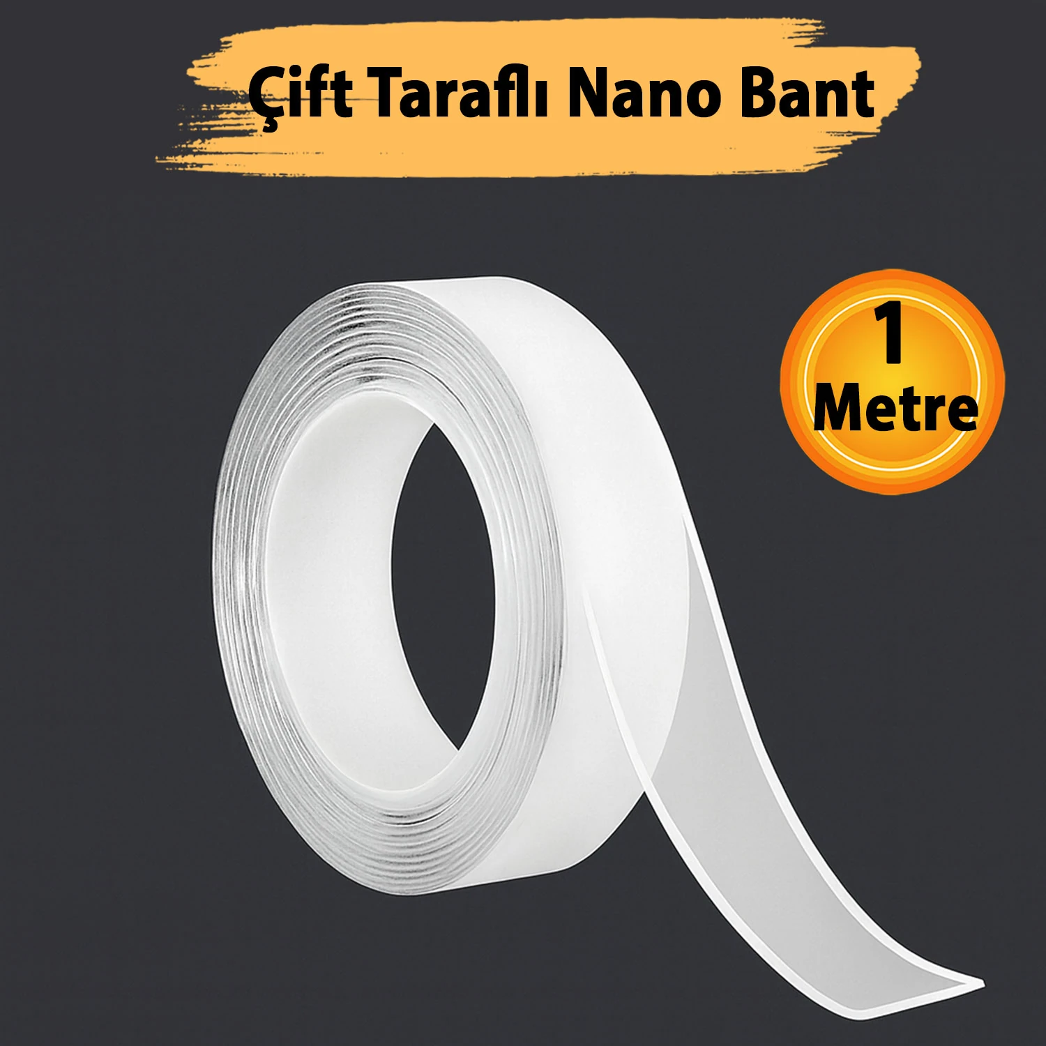 Çift Taraflı Şeffaf Nano Silikon Bant 18 mm 1 mt Güçlü Yapışkan İz Bırakmaz Şeffaf Bant