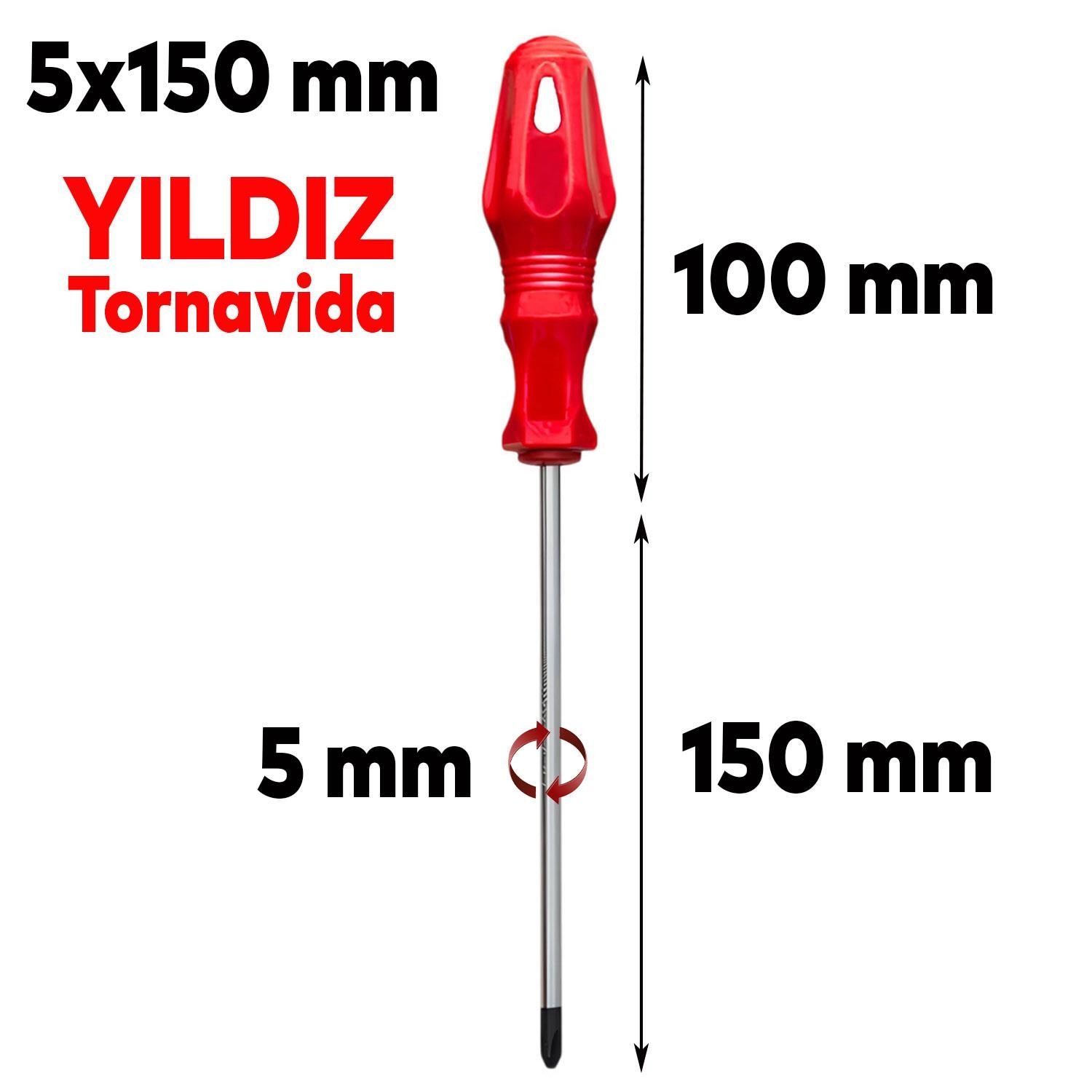 Tornavida Yıldız Tornavida Kırmızı Plastik Sap 5x150 mm