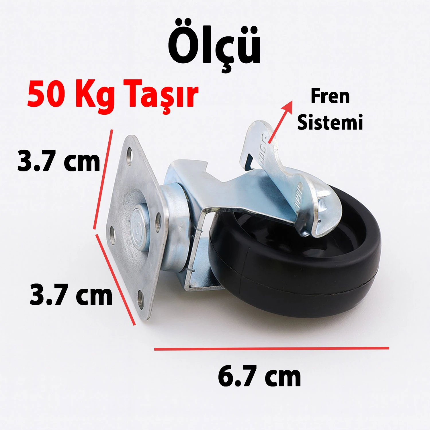 4’lü Set 50 mm Tablalı Dönerli Frenli Mobilya Teker Siyah Metal Gövde Yük Taşıma Kapasiteli